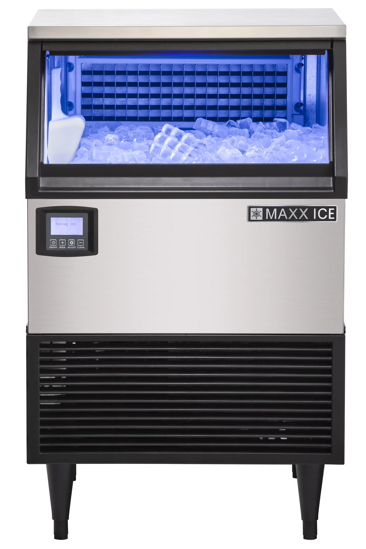 Maxx Ice Intelligent Series Self-Contained Ice Machine, 152 lbs, Full Dice Ice Cubes, with 75 lbs Built-in Ice Storage Bin, in Stainless Steel with Black Trim (MIM150N)