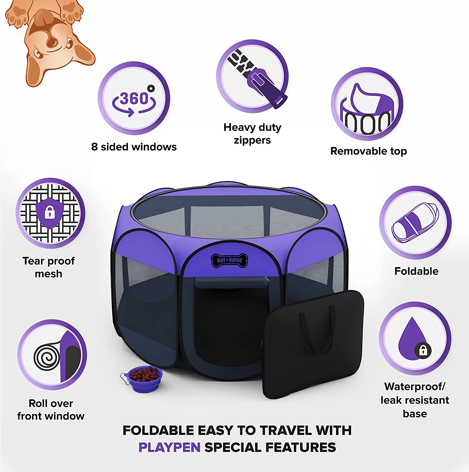 Ruff 'n Ruffus Premium Portable Foldable Dog Playpen + Free Carry Case & Bowl | Indoor/Outdoor Cat Playpen