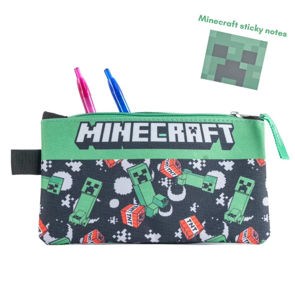 Minecraft Kids Backpack with Lunch Bag Water Bottle and Pencil Pouch 5 Pc 16 inch Black