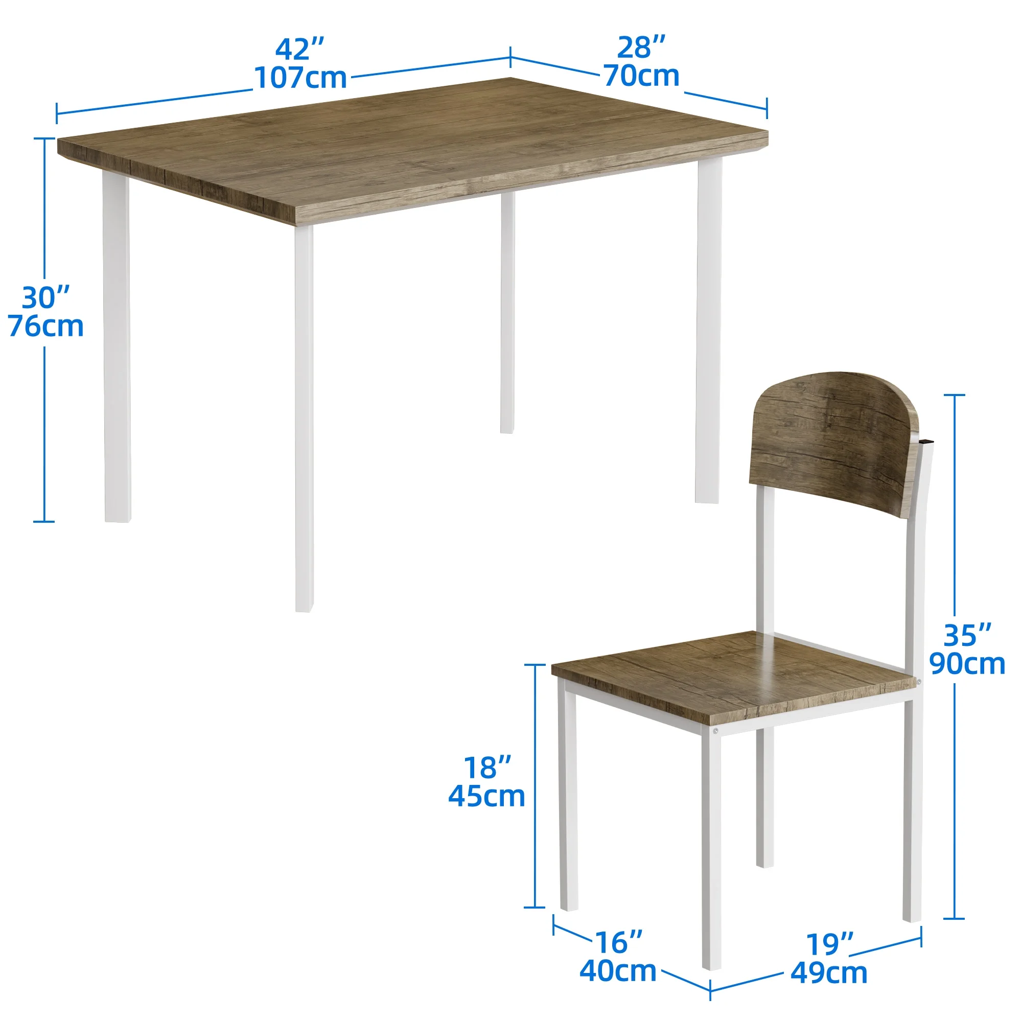 Dextrus 5 Piece Dining Set, Modern Wood Metal 42