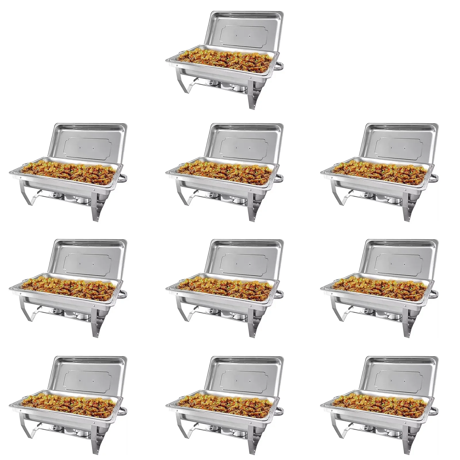 JSTUOKE 10 Pack Chafing Dish Buffet Set 8Qt. Foldable Rectangular Chafer Set, Stainless Steel Catering Warmer Set W/Full Size Water Pan, Food Pan, Fuel Holder for Cooked Food Insulation