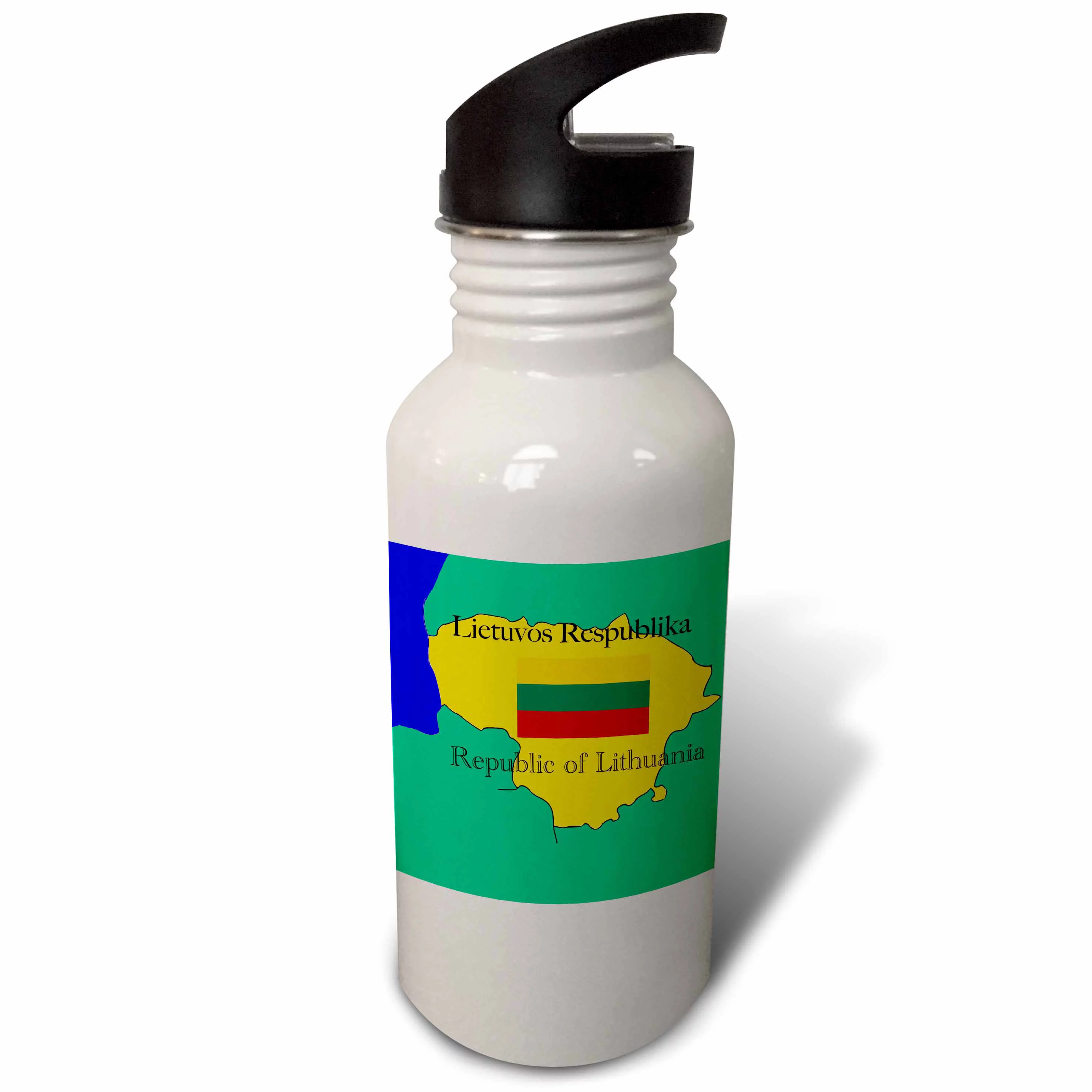 The map and flag of Lithuania with the Republic of Lithuania printed in English and Lithuanian 21 oz Sports Water Bottle wb-39214-1