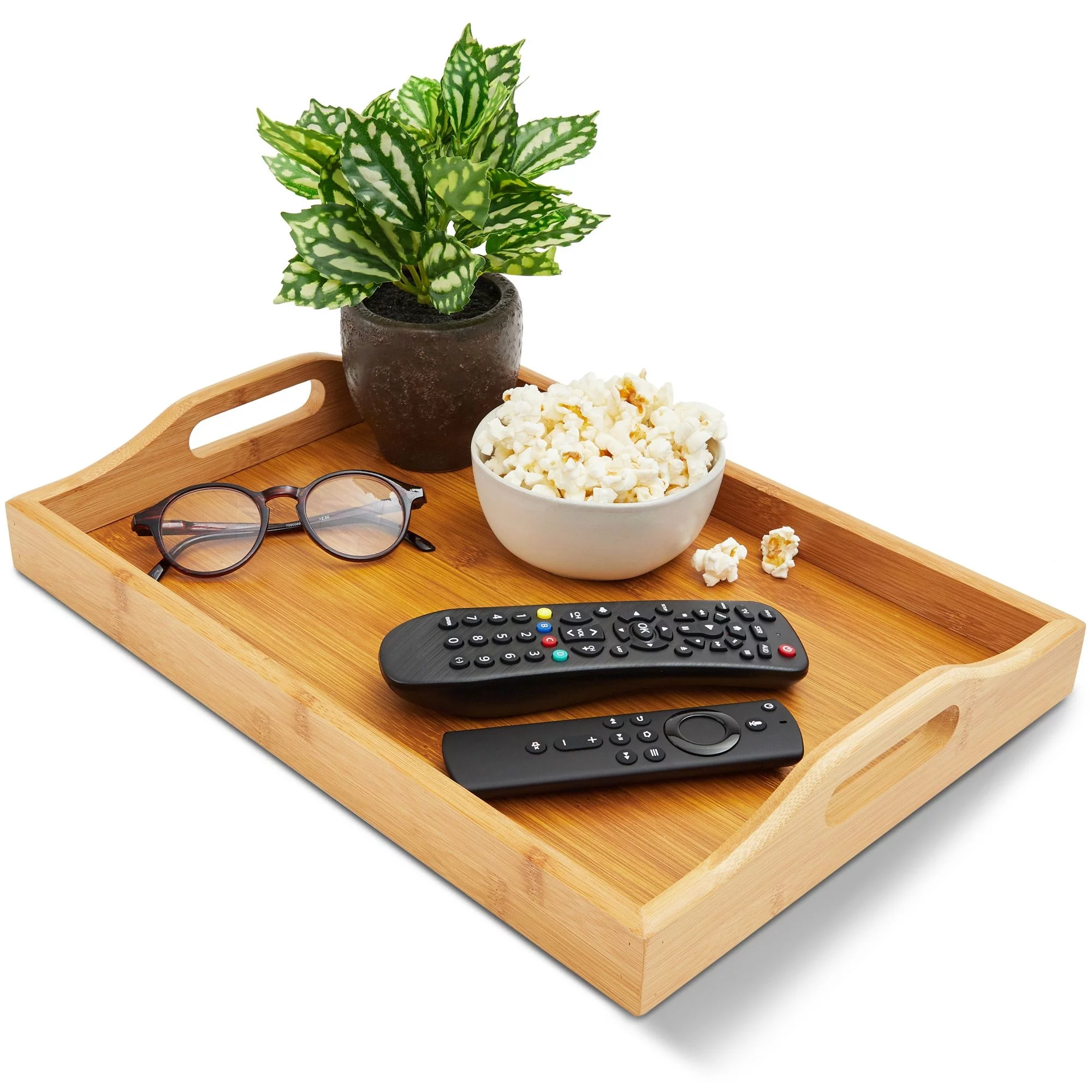 Bamboo Wood Serving Tray with Handles for Breakfast in Bed, Kitchen Counter, Ottoman (16 x 11 x 2 In)