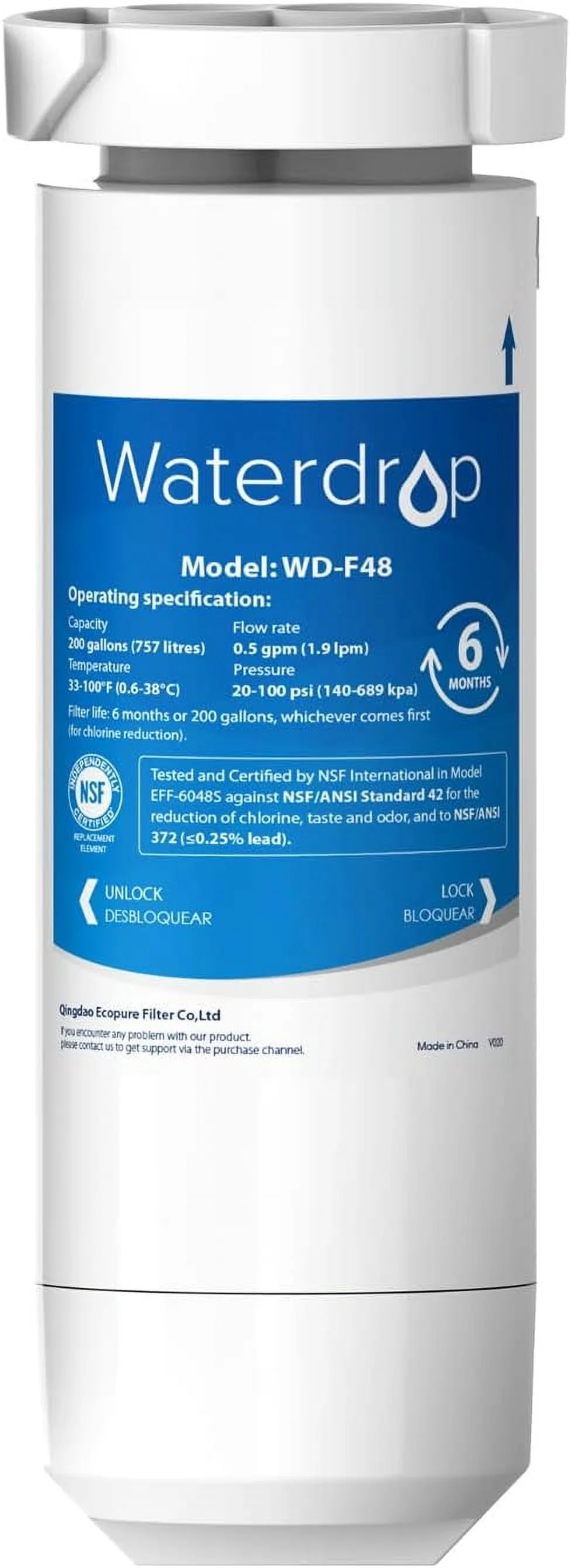 Waterdrop XWF NSF Certified Replacement for GE® XWF Refrigerator Water Filter, 1 Filter (Package may vary)