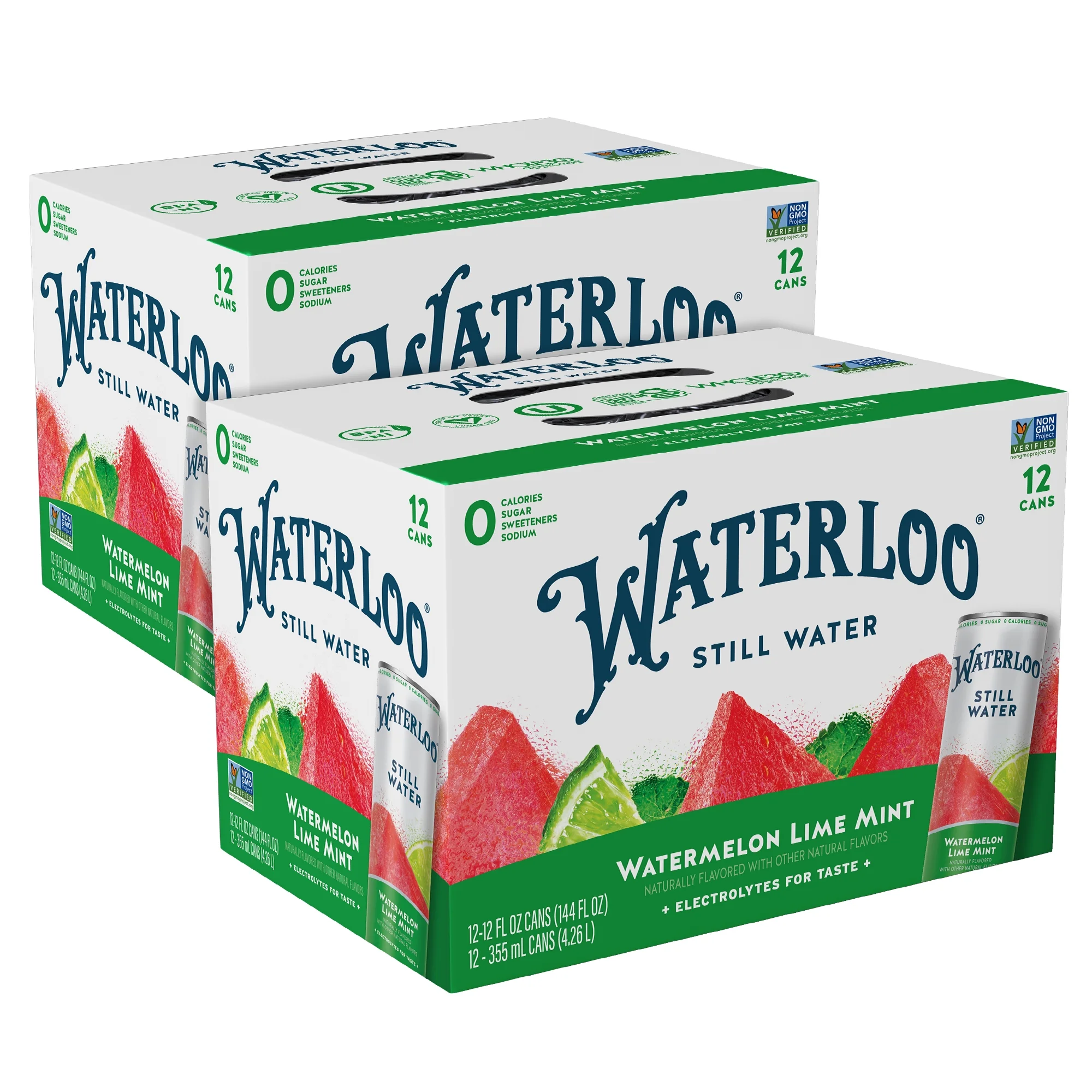 Waterloo Still Water, Watermelon Lime Mint, 12 fl oz, 24 Pack Cans