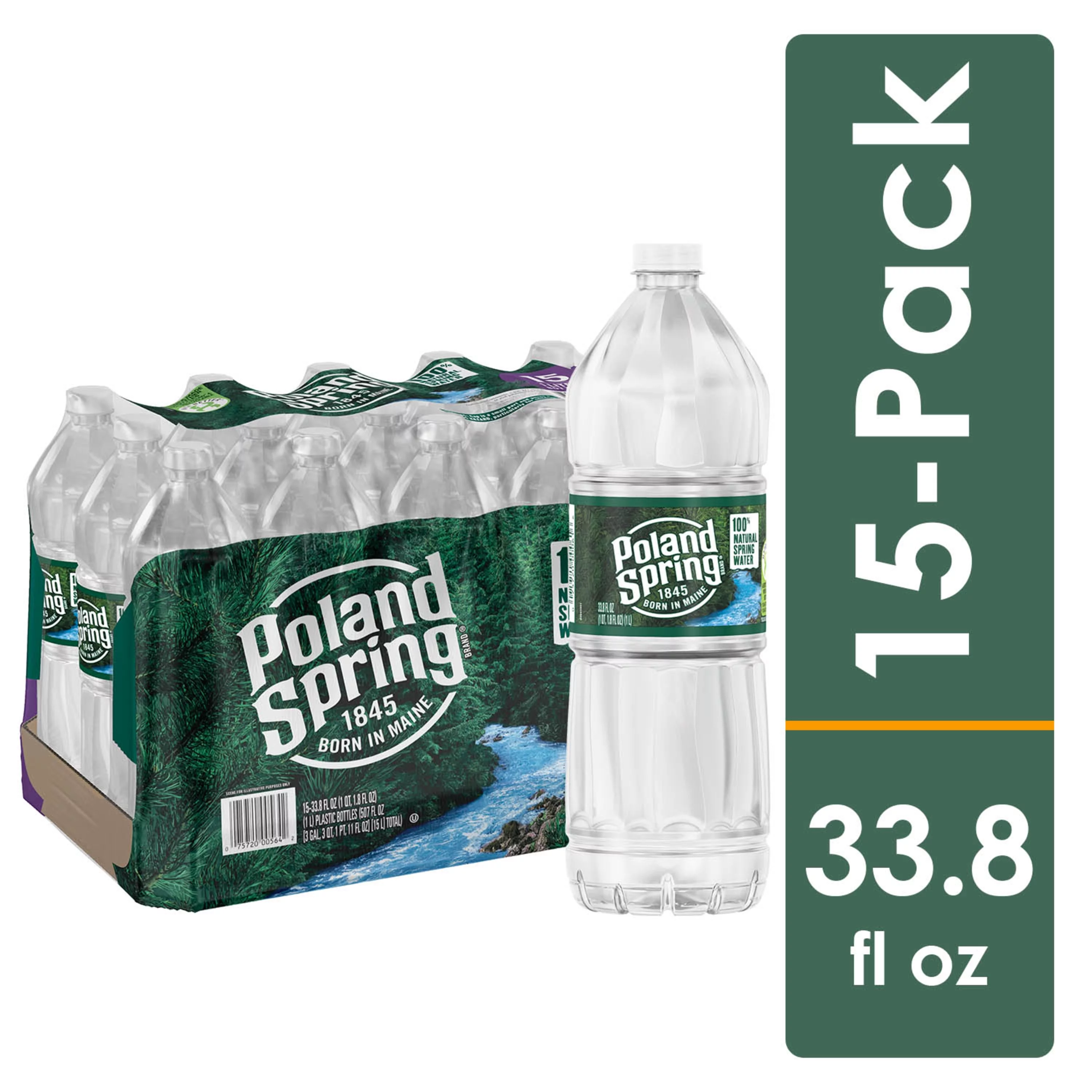 Poland Spring 100% Natural Spring Water, 33.8 Fl Oz, 15 Count Bottles