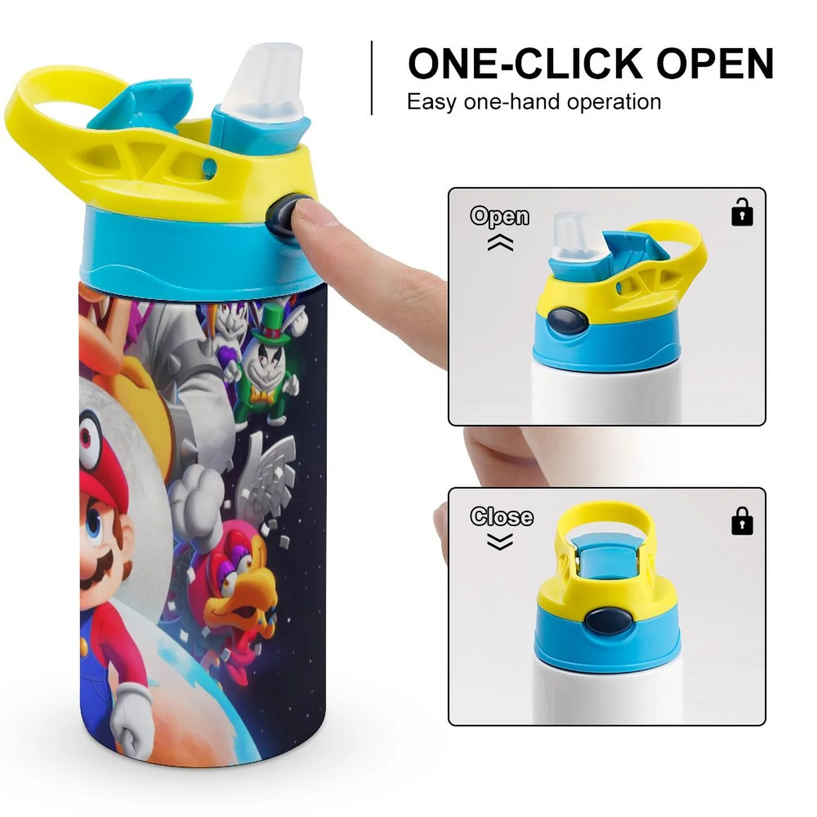 Super Mario Odyssey Kid's Insulated Water Bottle With Straw Vacuum Stainless Steel Cup Leak-Proof Children Toddler Thermoses