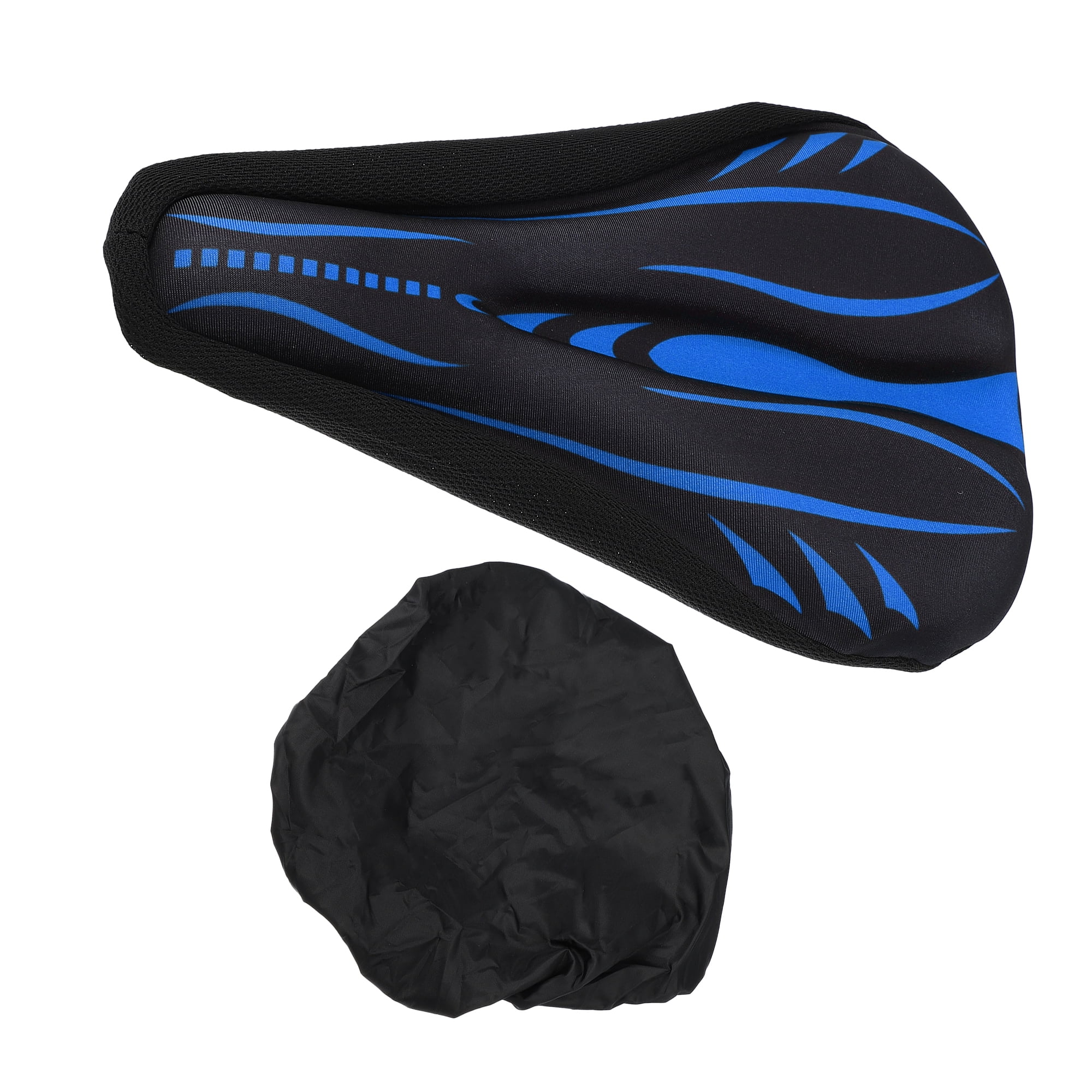 Bike Bicycle Saddle Seat Cover Comfort Pad Padded Soft Printed Silicone with Waterproof Cover Black Blue 1 Pcs