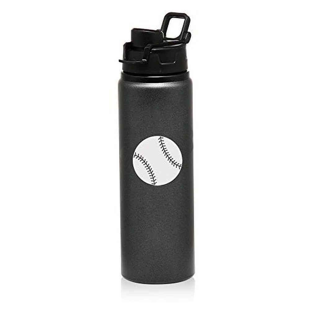 25 oz Aluminum Sports Water Travel Bottle Baseball Softball (Charcoal)