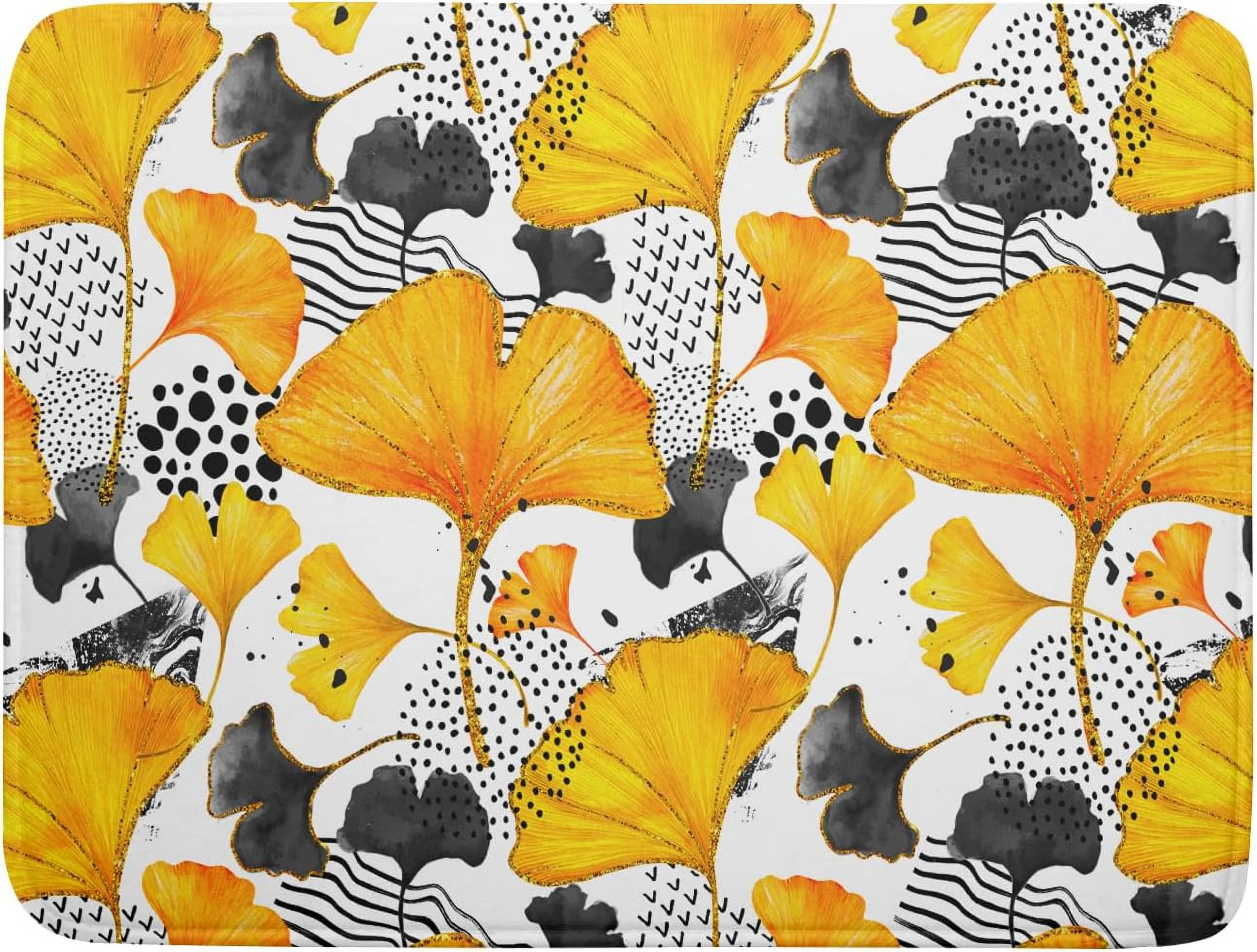 Orange Leaf Dish Drying Mat - Fall Ginkgo Leaves Drying Pad 18 x 24 Inch Autumn Dish Mat Yellow Black Botanical Dish Draining Mats Plants Drying Pad for Kitchen Counter