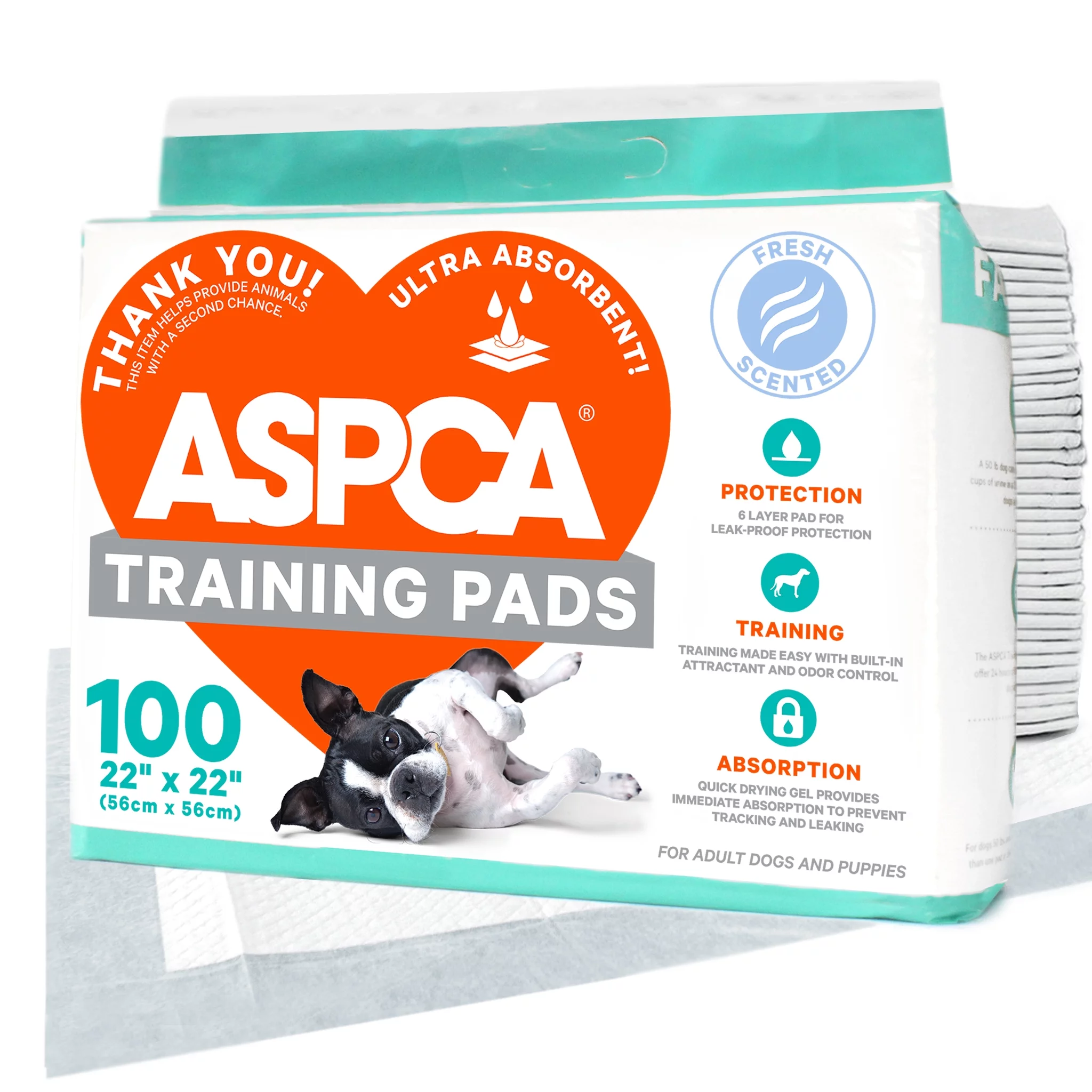 ASPCA Ultra-Absorbent Training Pads, 22 in x 22 in, 100 count, Mountain Air Scent