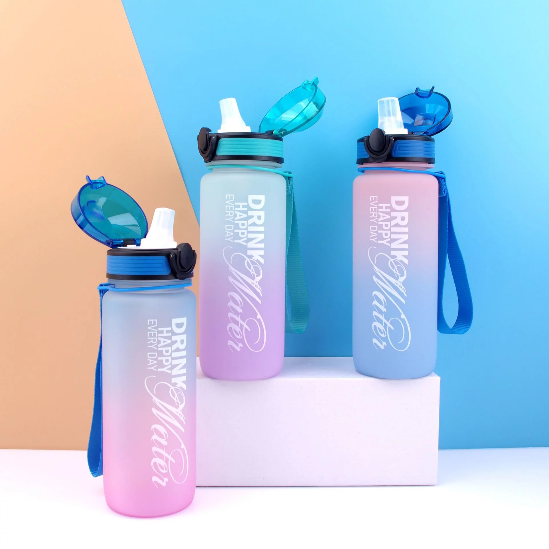 27 oz Water Bottle with Time Marker, Carry Strap, Leak Free Tritan bpa ensures you drink enough water for fitness, gym, camping, outdoor sports