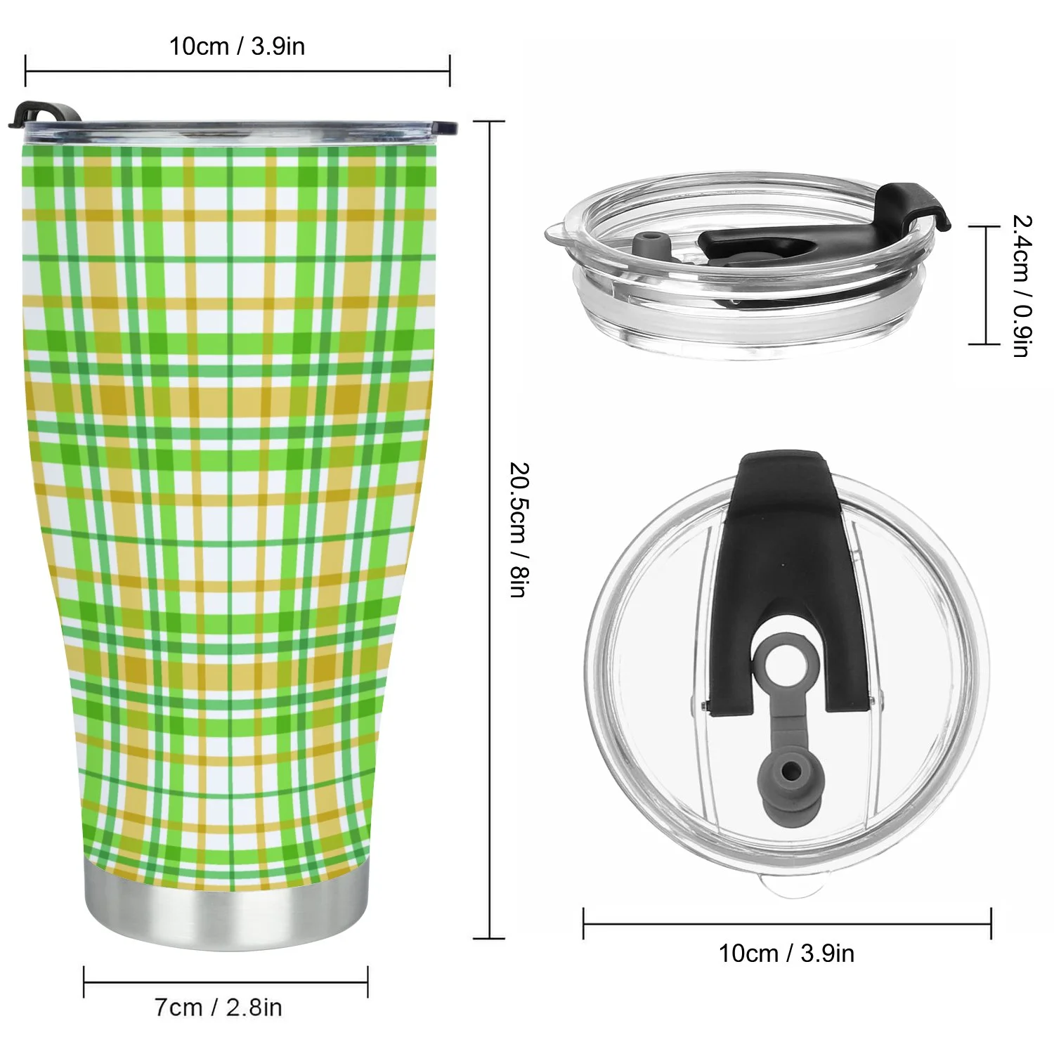 Hidove Stainless Steel Tumbler, Yellow and Green Plaid Design 30oz Leak Proof & Stainless Steel Bottle for Hot & Cold Drinks - Coffee Travel Mug, Water Metal Canteen, Thermal Cup