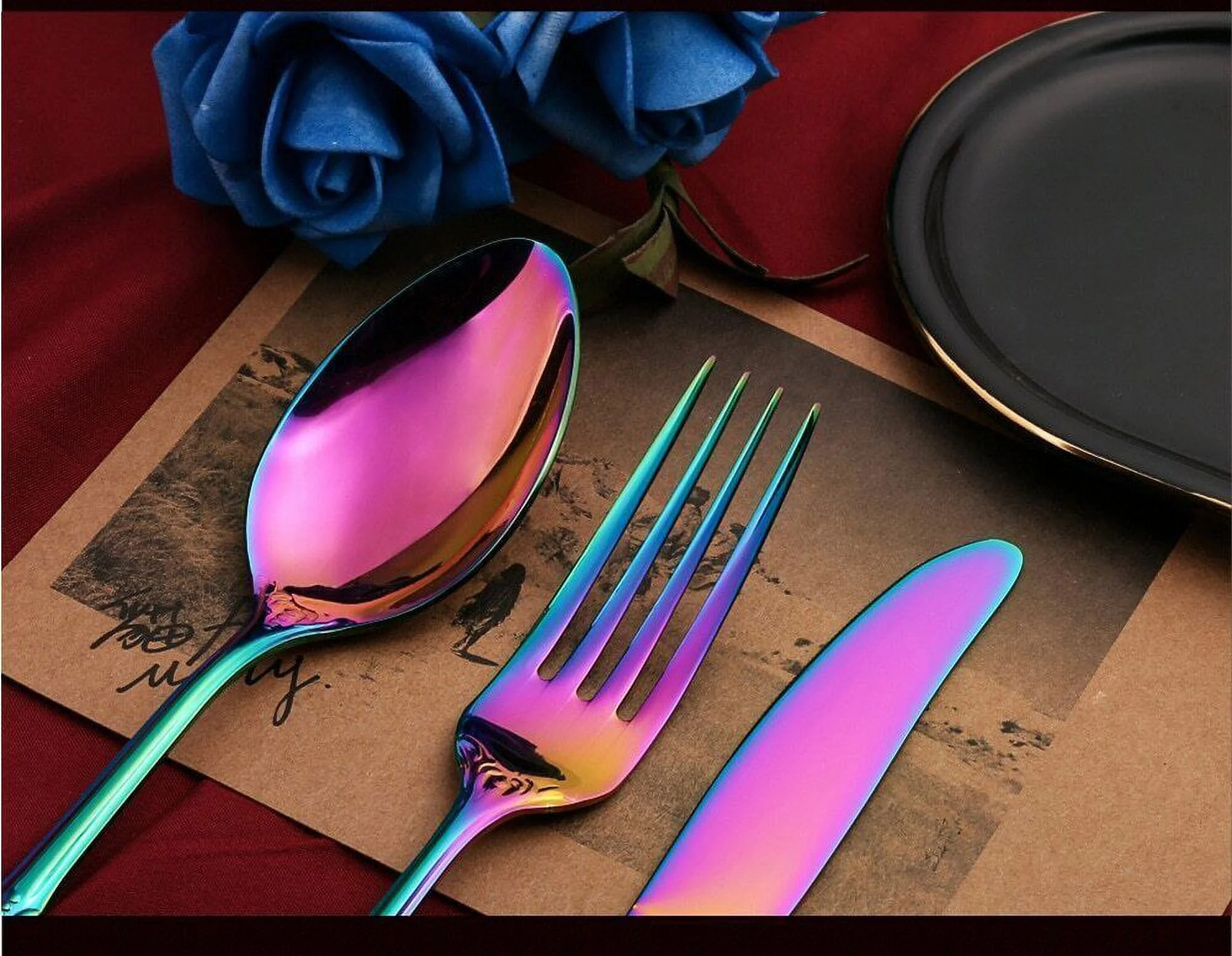 24pcs Cutlery Set Gold Dinnerware Spoon Dinner Silverware Tableware Gifts