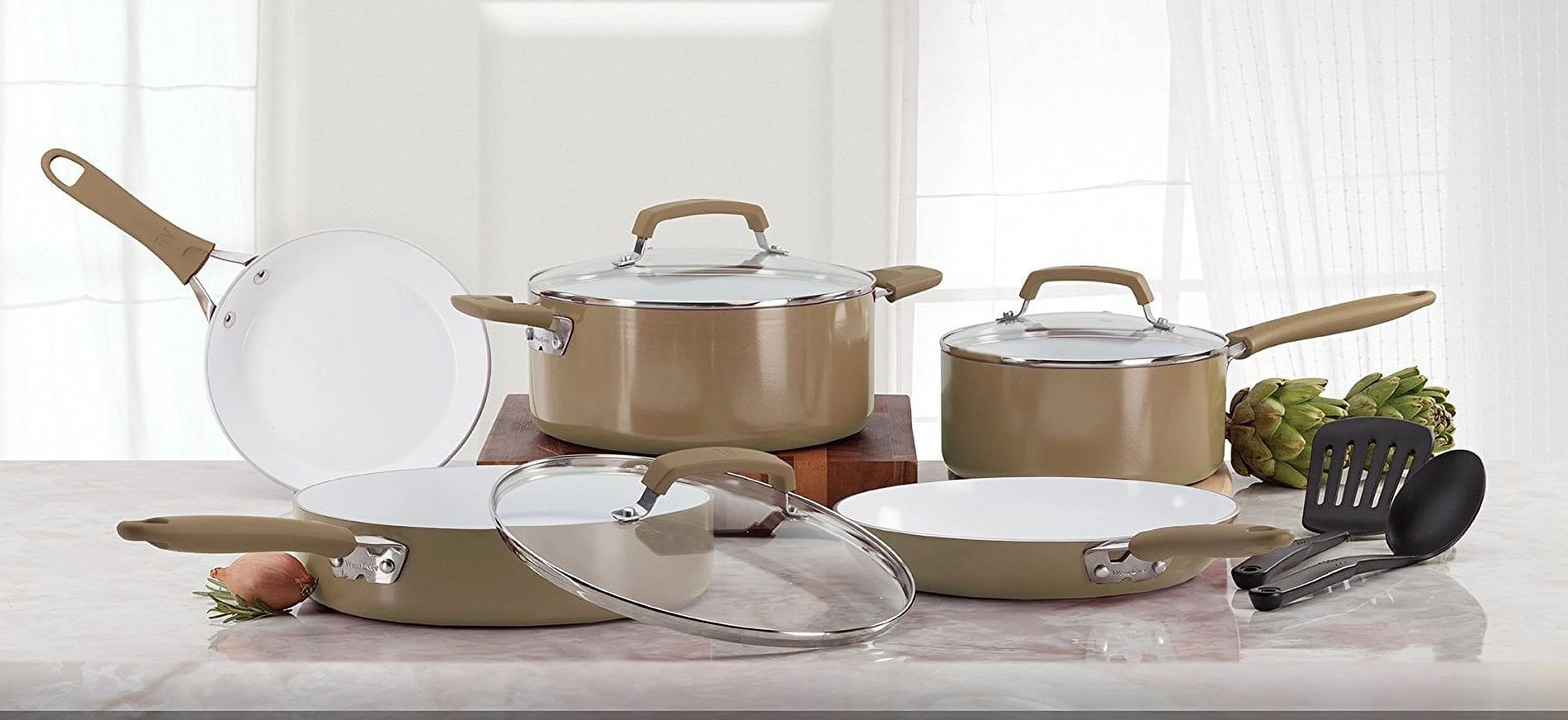 Pure Living Cookware Set, Ceramic Interior, 10 Pc., T-Fal, C944SA64