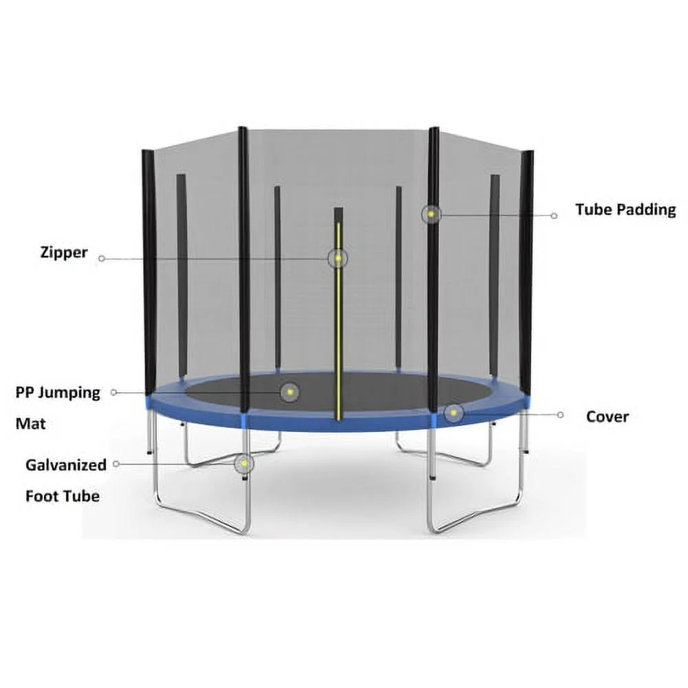 HEVAOTRY Kids Trampoline 10FT Round Trampoline with Basketball Hoop Safety Enclosure Net Ladder Padding-In Net