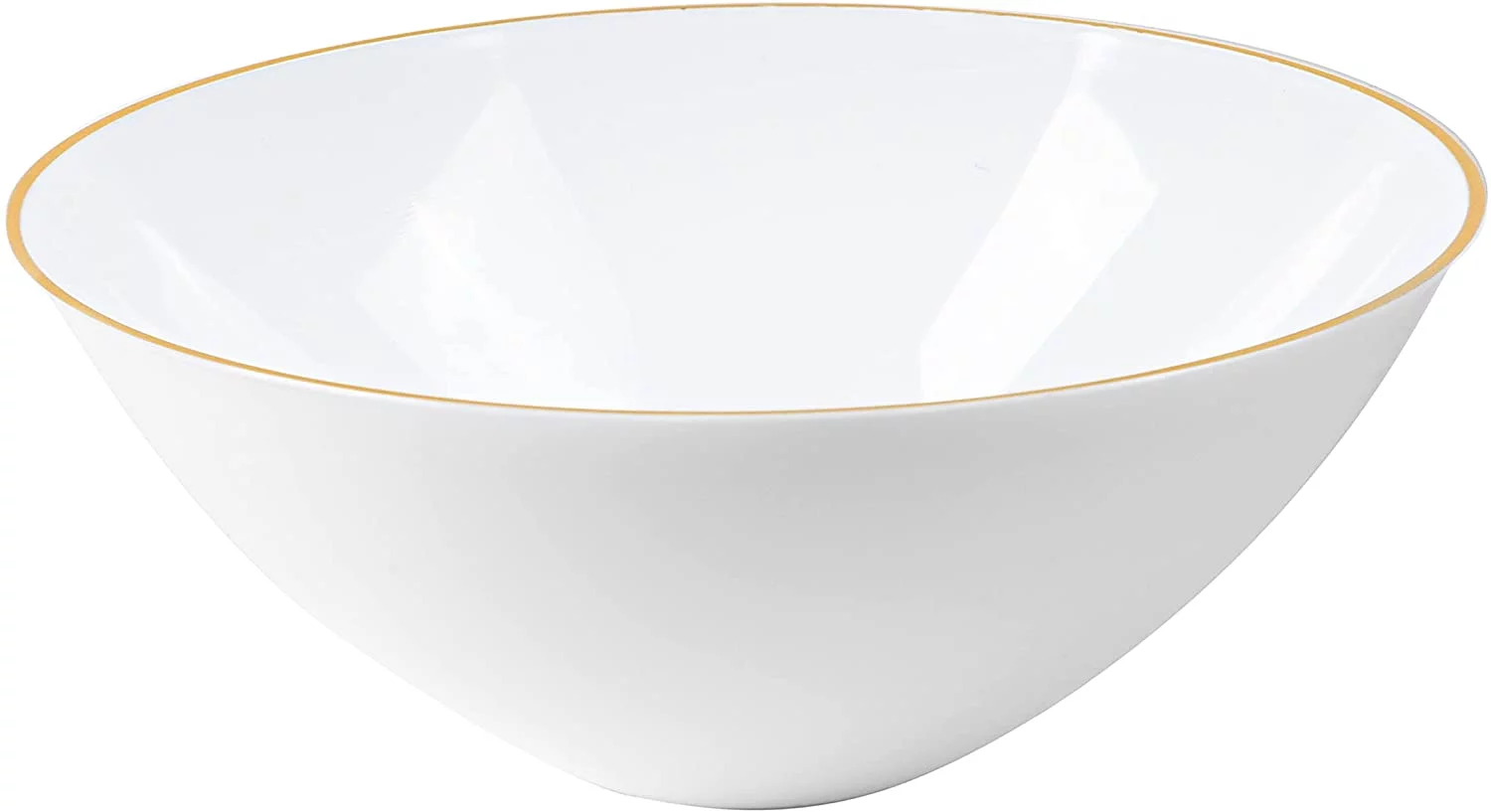 White 16 OZ Plastic Organic Party Dessert bowls ice cream bowl With Gold Rim Premium heavyweight Elegant Disposable Tableware Dishes : 100CT