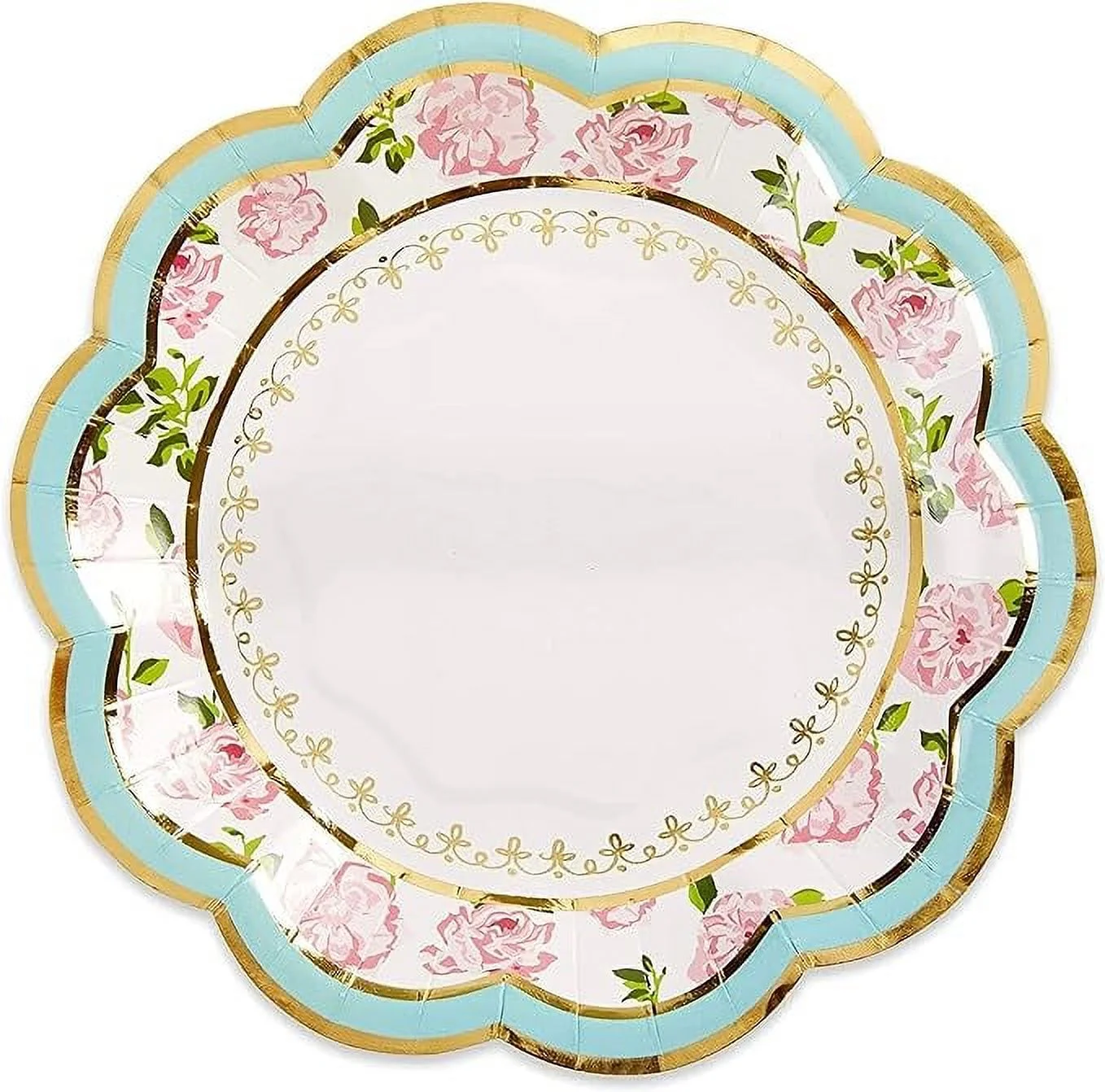 Kate Aspen Vintage Floral Tea Party 7 Blue (Set of 16) Premium Decorative Paper Plates, One Size, Multi