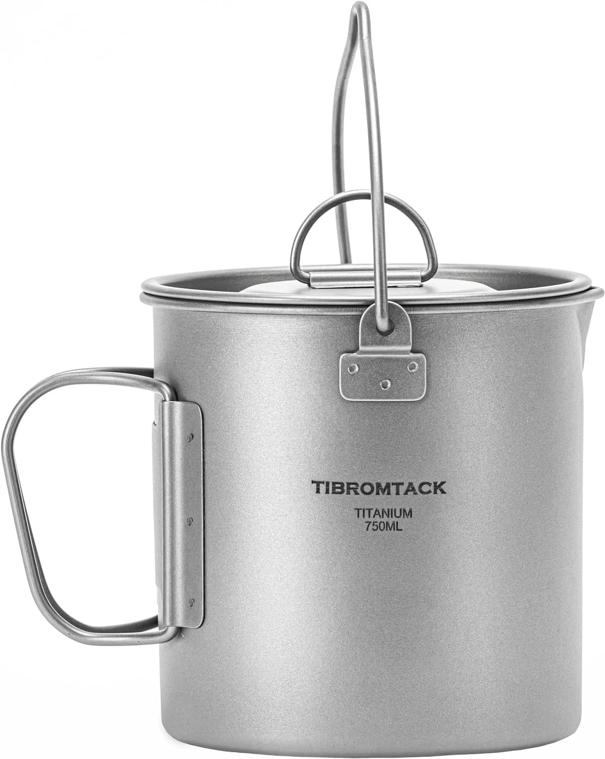 TIBROMTACK Titanium Camping Cup 750ml Mug with Lid and Foldable Handle Ultralight Portable Pot for Travel Hiking Picnic Open Fire Cooking with Mesh Bag