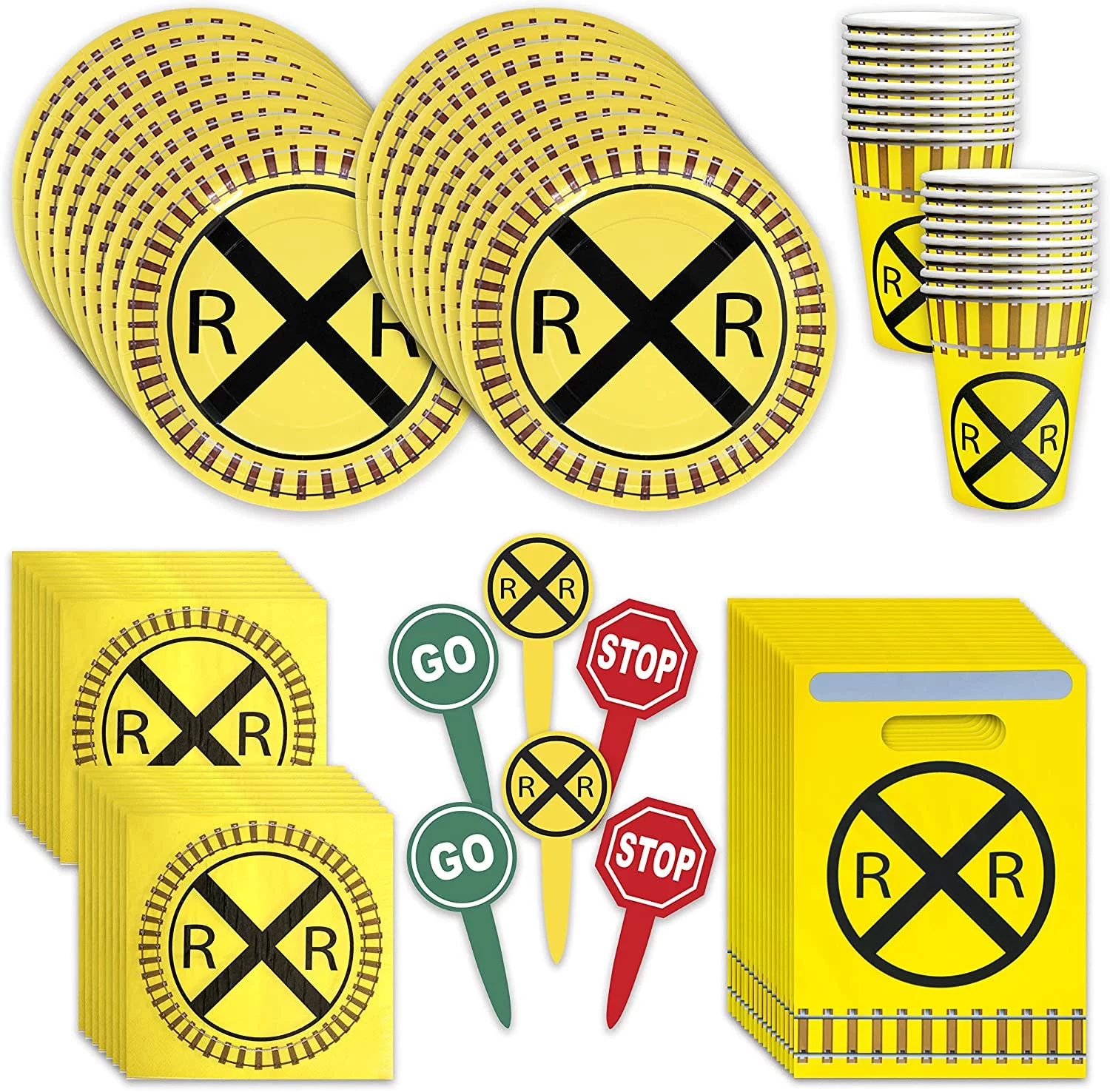 Havercamp Railroad Party for 16! Includes 16 ea. Lg. 9 Plates, Lg. Napkins, 12oz. Cups & Loot Bags and 24 Food/Party Picks. 88 Pcs.