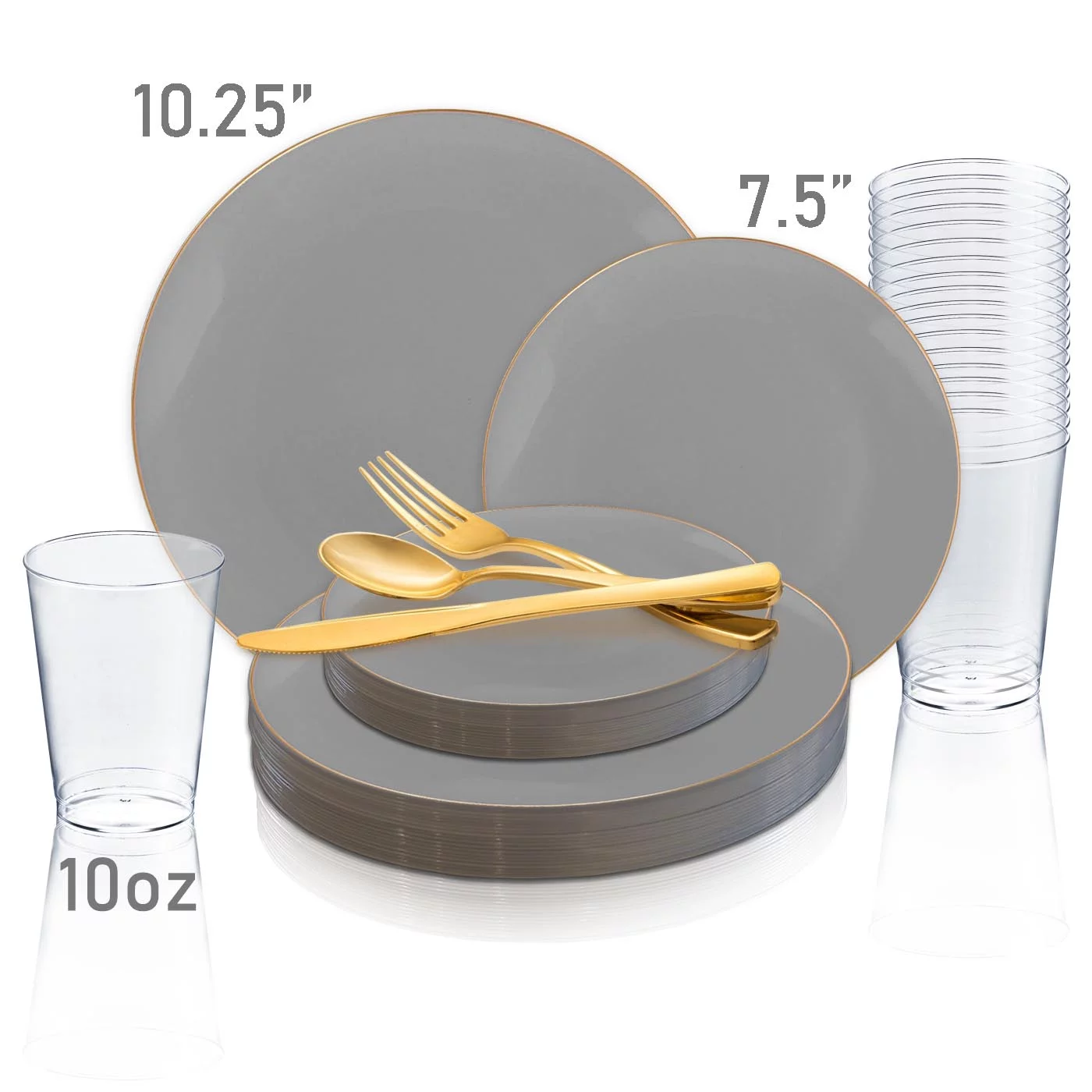 Smarty Gray Gold Organic Disposable Plastic Wedding Value Set (60 Guests)