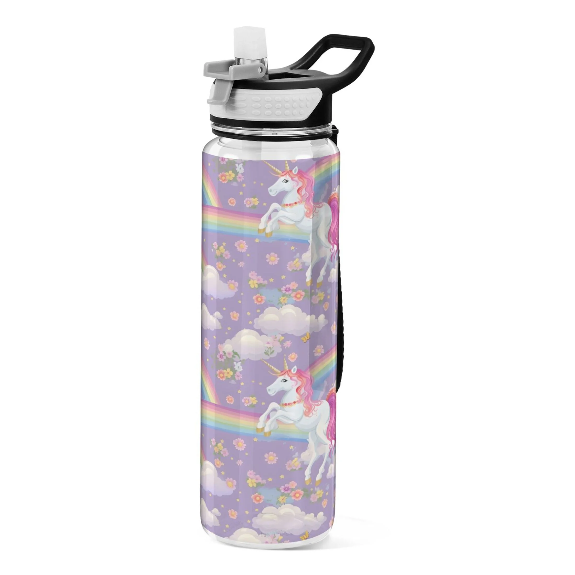 Unicorns and Rainbows 32oz Water Bottles with Straw Tritan Leakproof Sports Bottle BPA Free Clear for Fitness Gym Swimming Cycling
