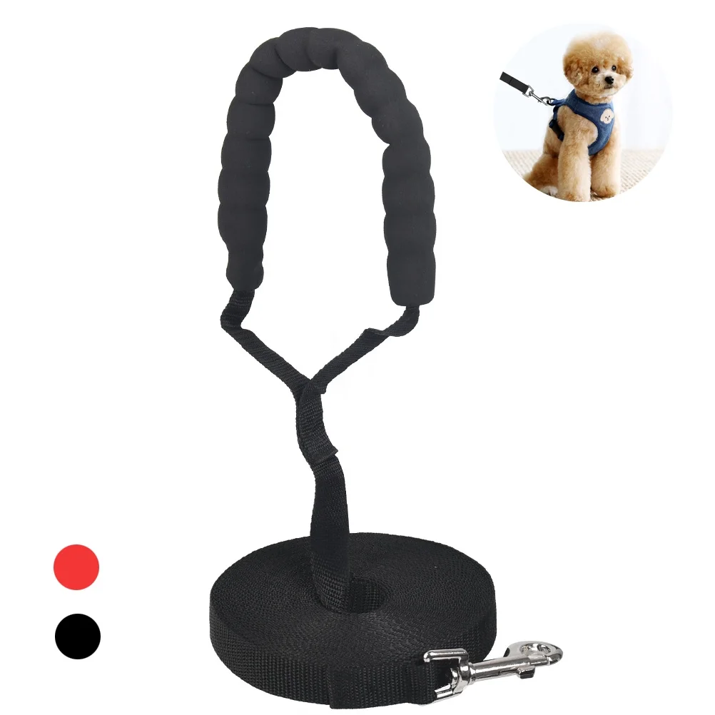 QLOUNI 10m Dog rope leash Dog bearded dragon leash Nylon Dog hands free leash with Padded Handle for Obedience Recall Training Camping,Black