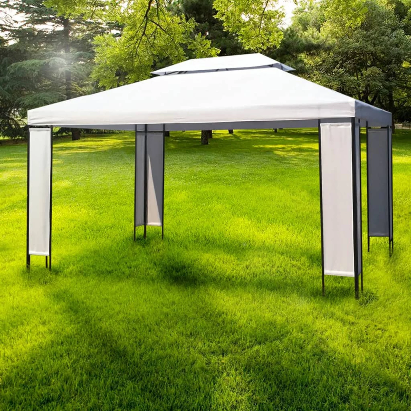 moobody Gazebo Steel Frame Garden Fabric Canopy Tent Sun Shelter White for Patio, Wedding, BBQ, Party, Camping Trip, Festival Cater Events 118.1 x 157.5 Inches (W x D)