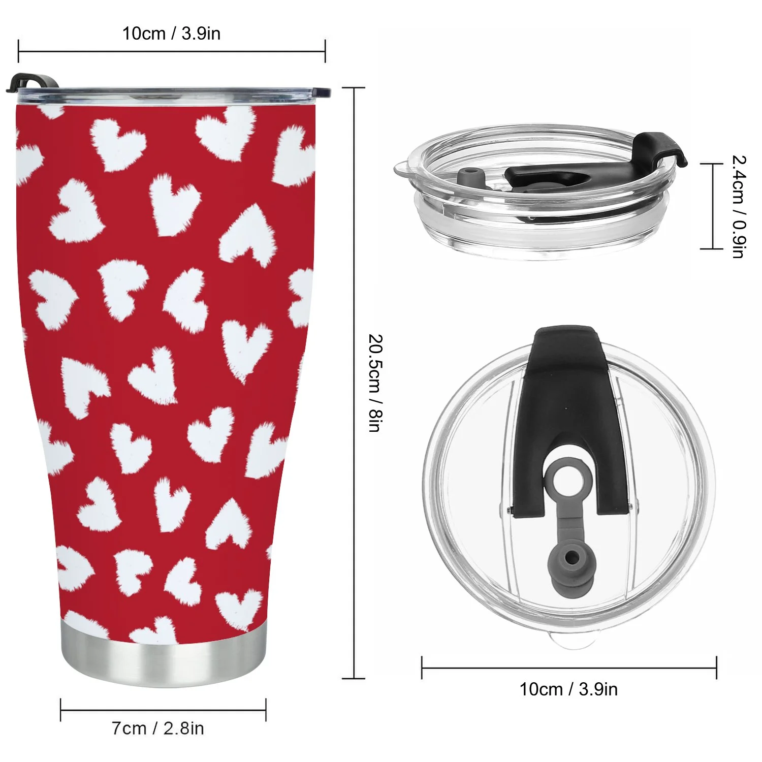 Hidove Stainless Steel Tumbler, Red Heart 30oz Leak Proof & Stainless Steel Bottle for Hot & Cold Drinks - Coffee Travel Mug, Water Metal Canteen, Thermal Cup