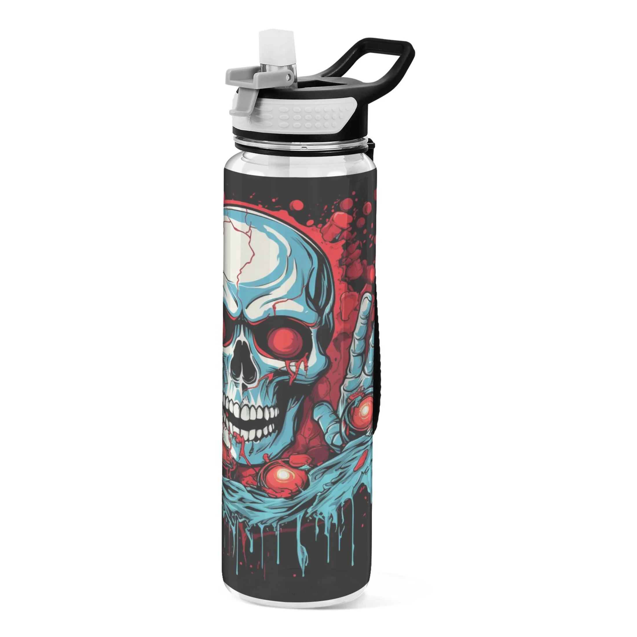 Skull Skeleton 32oz Sports Water Bottles Leakproof Tritan Bottle with Straw BPA Free Clear Bottle for Fitness Gym Outdoor Cycling