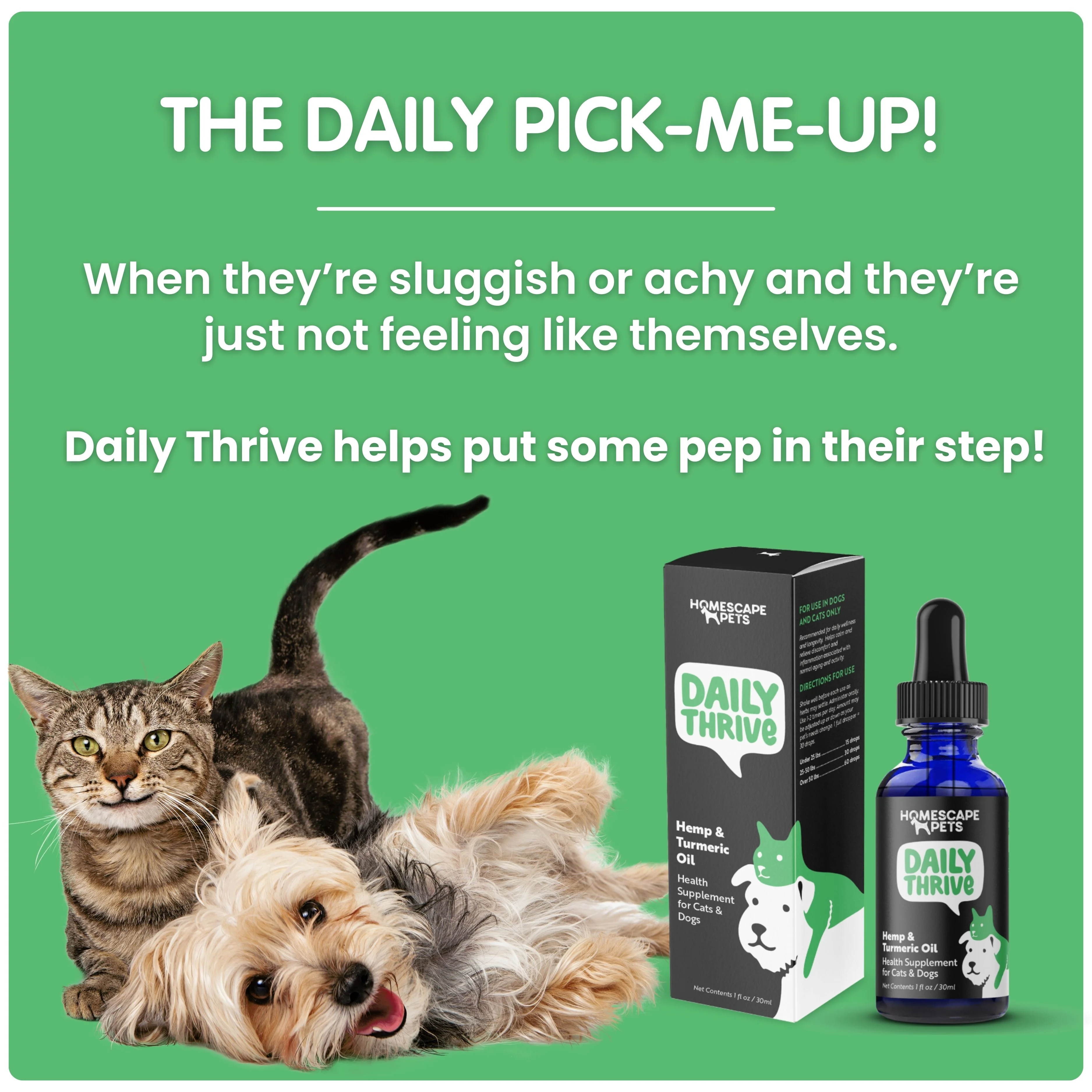 DAILY THRIVE by Homescape Pets — Natural Anti-Inflammatory Oil for Cats & Dogs - Enhances Energy, Reduces Aches, Immune Support