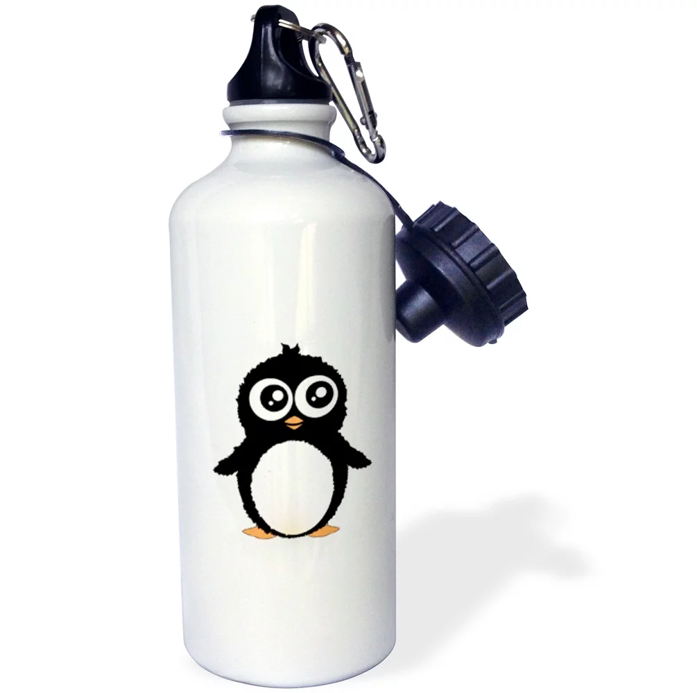 Cute penguin - black and white cartoon - sweet kawaii adorable fuzzy baby arctic animal on white 21 oz Sports Water Bottle wb-113120-1