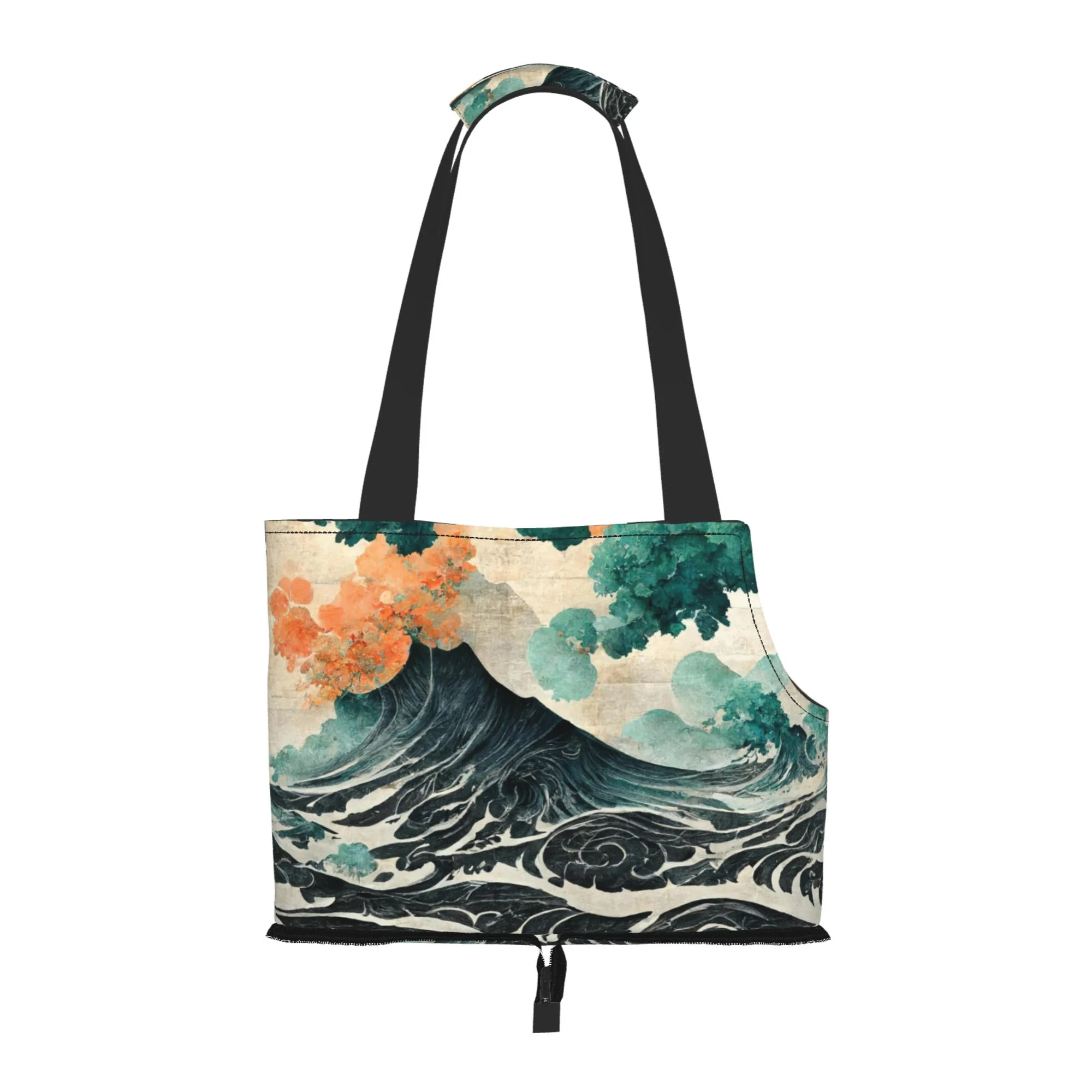 XMXY Dog and Cat Sling Carrier, Collapsible Soft Pouch Traditional Japanese Waves Flower Pet Tote Bag, Small Kitten Puppy Outdoor Travel