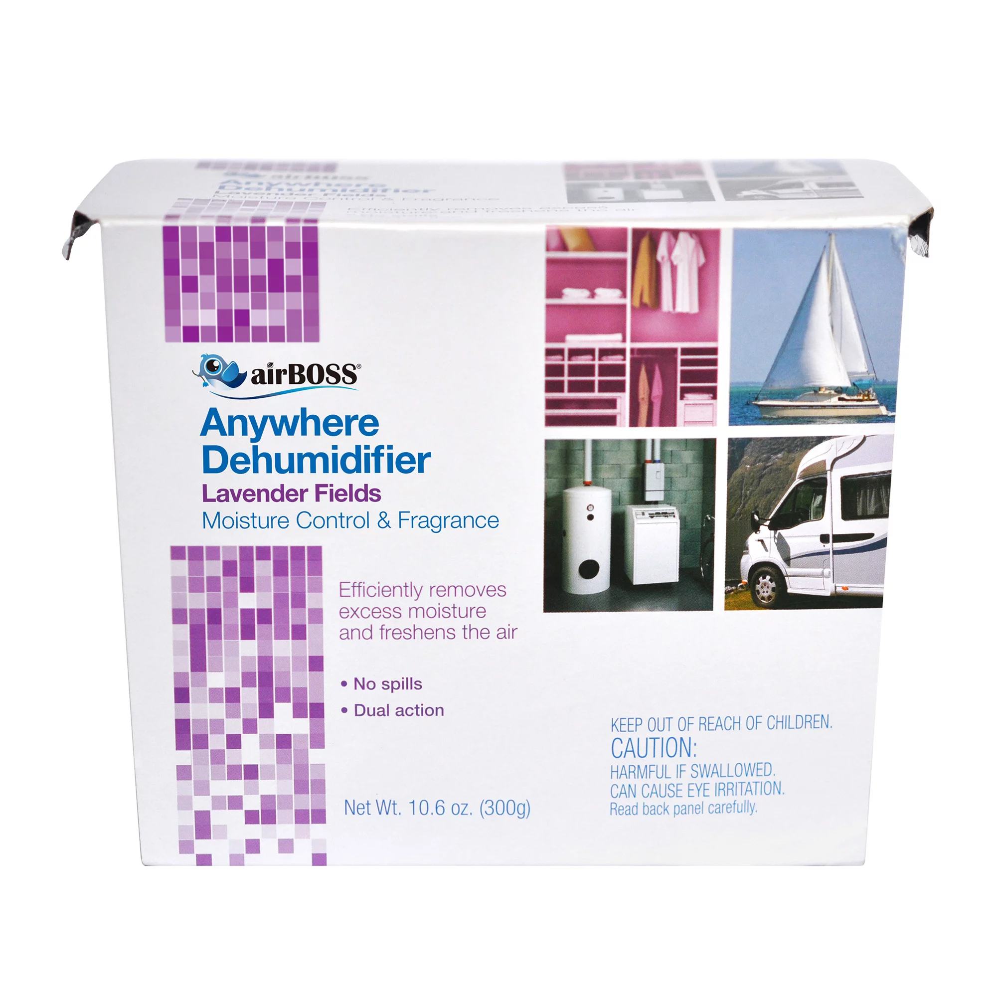 airBOSS Anywhere Dehumidifier, Removes Excess Moisture (11.8 fl oz Daily Capacity), Lavender Fields, 10.6 oz
