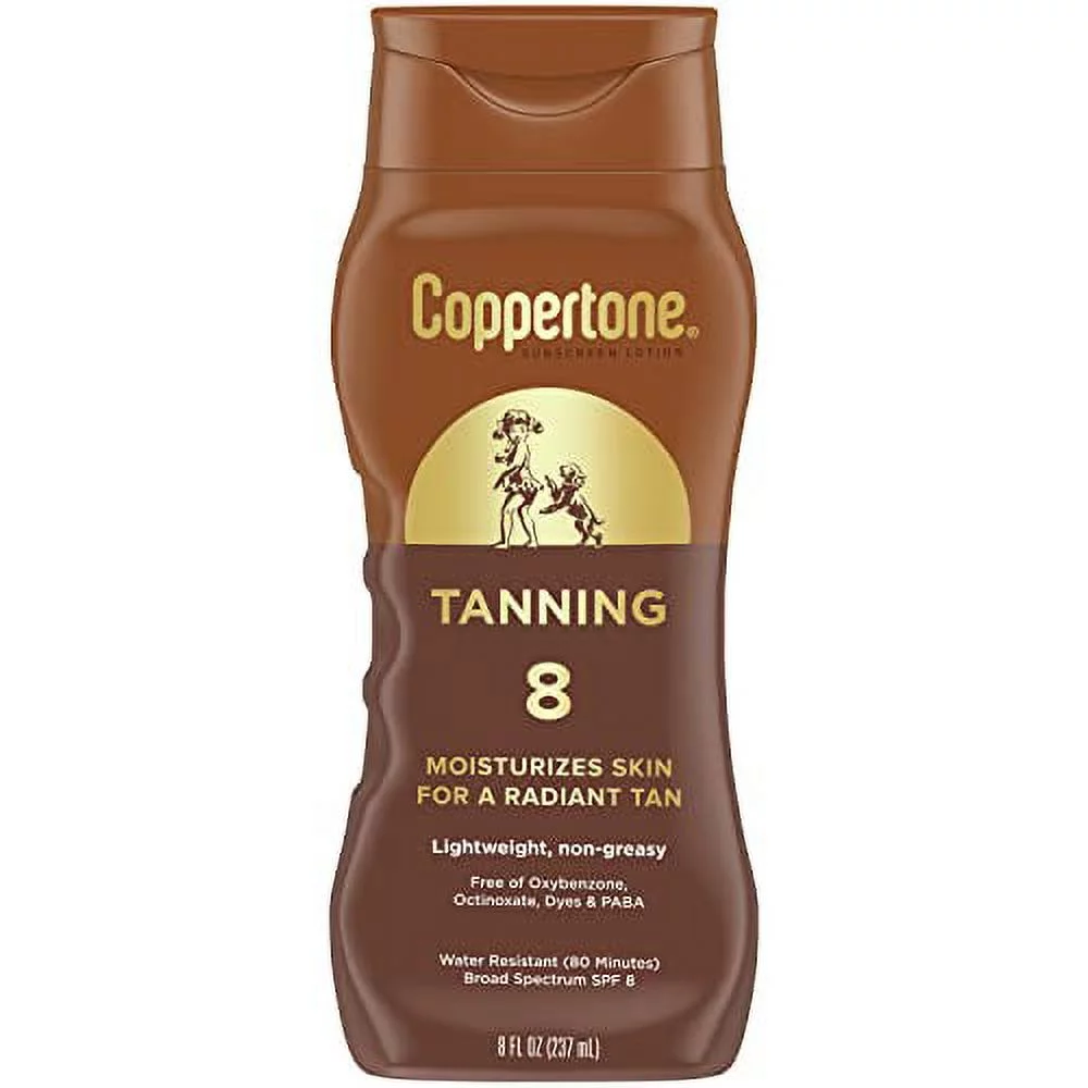 Coppertone Tanning Sunscreen Lotion, Water Resistant Body Sunscreen SPF 8, Broad Spectrum SPF 8 Sunscreen, 8 Fl Oz Bottle