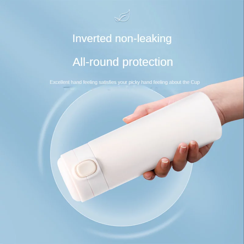 Stainless Steel Water Bottle 14oz White Straight Thin Kids Cup Straw Cup with Pop black lid