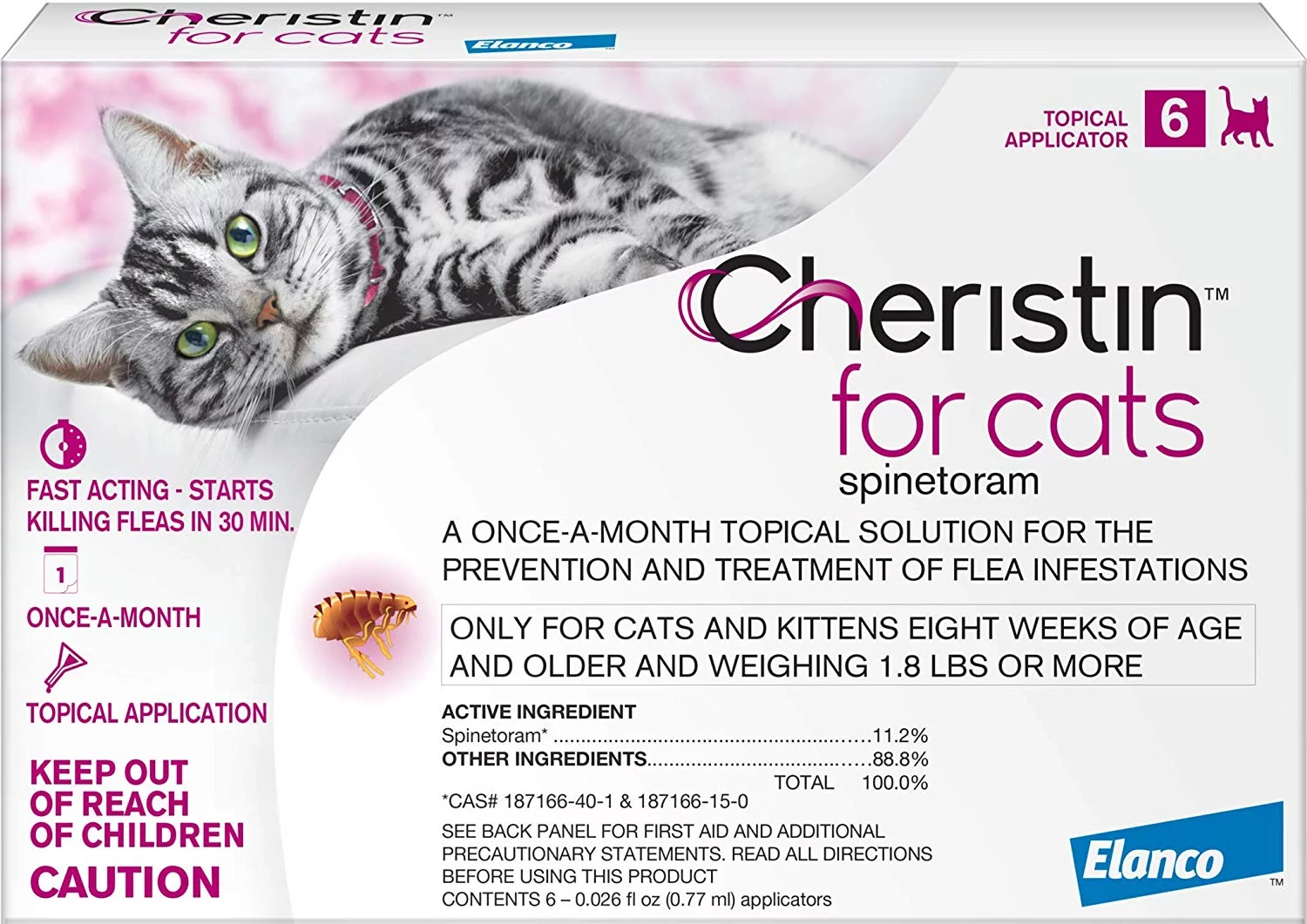 Cheristin for Cats Topical Liquid Flea Treatment, 6 Treatments