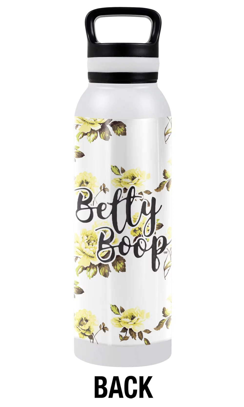 Betty Boop Official Yellow Flowers 24 oz Insulated Canteen Water Bottle, Leak Resistant, Vacuum Insulated Stainless Steel with Loop Cap