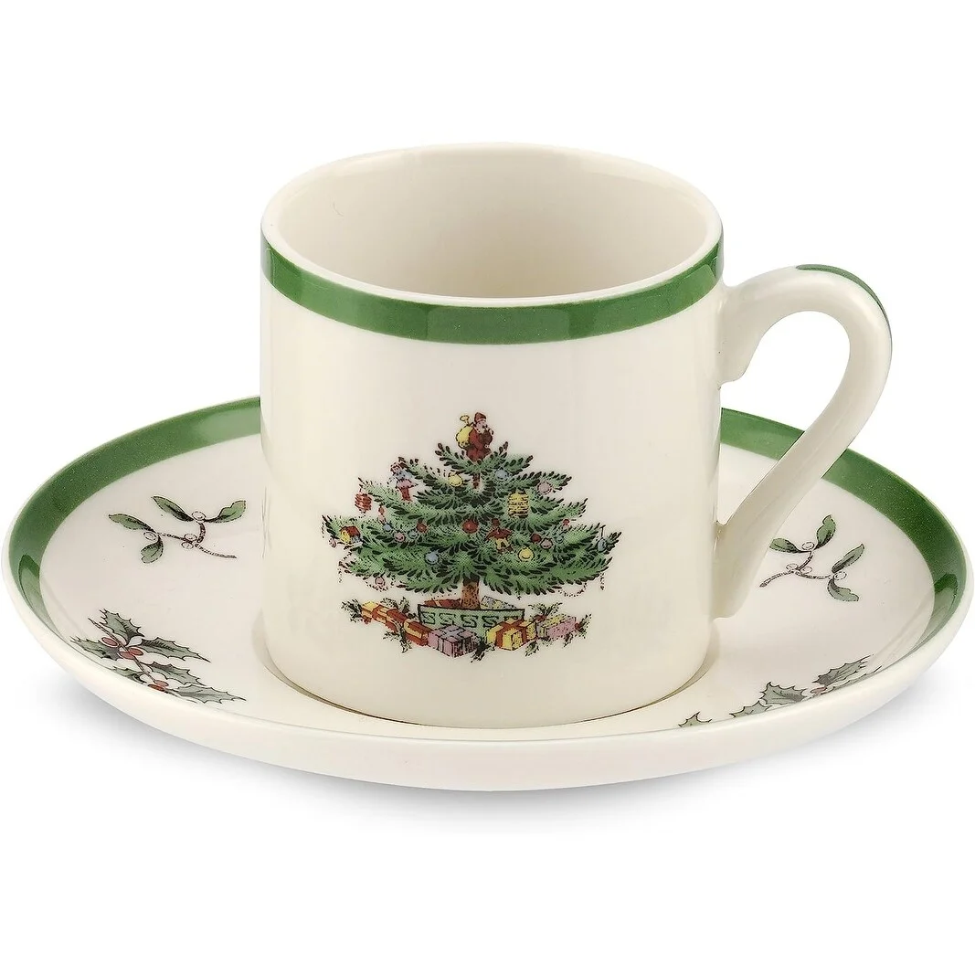 Spode Christmas Tree Espresso Cup and Saucer Set of 4