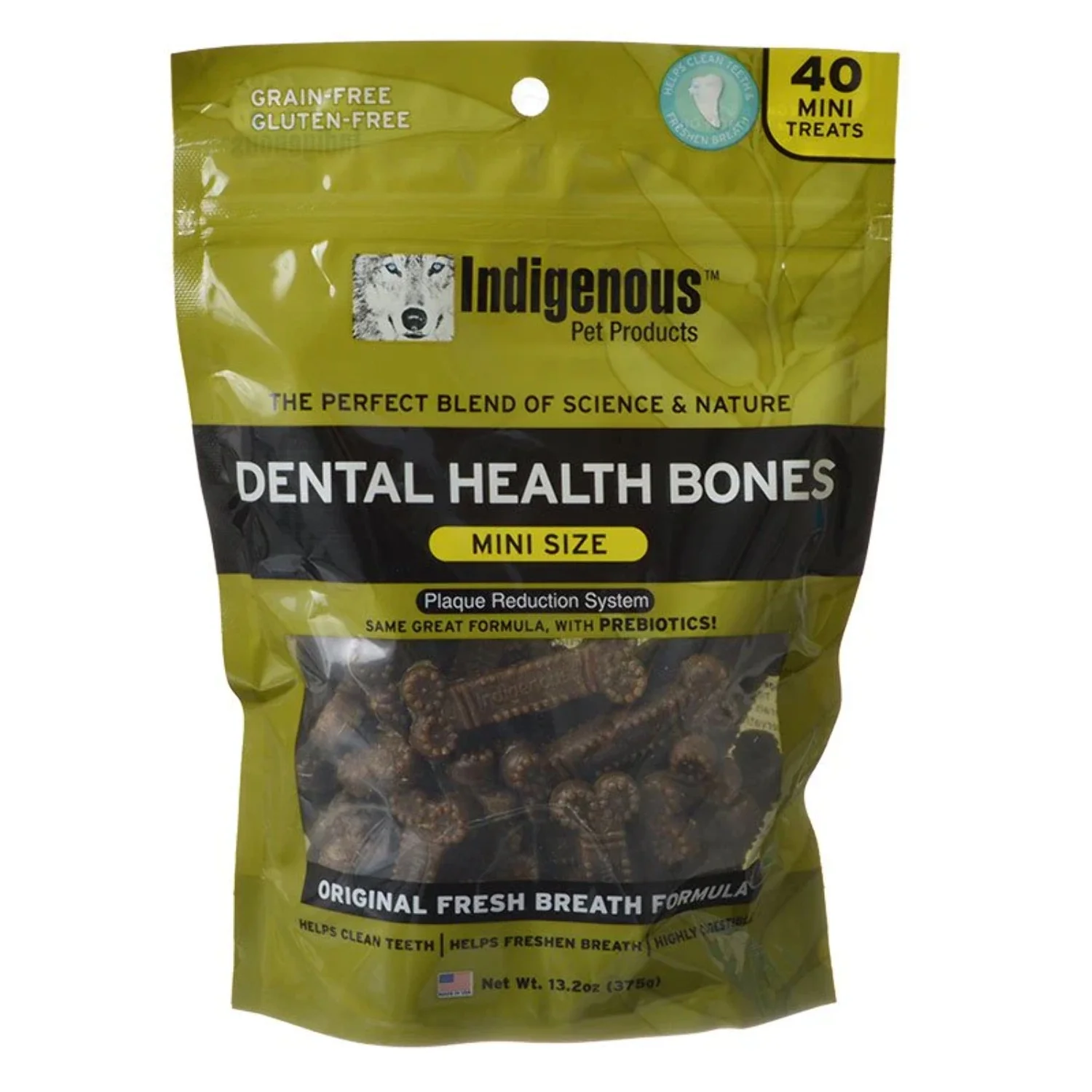 Indigenous™ Grain Free Original Fresh Breath Formula Mini Dental Health Bones for Dog 13.2 Oz