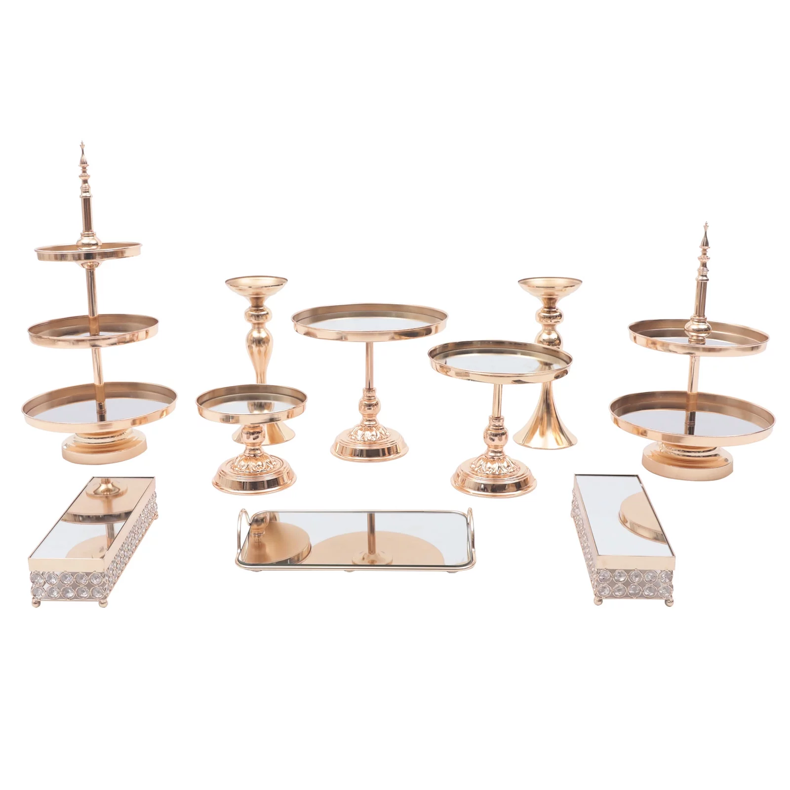 Loyalheartdy Gold Crystal Cake Stand Set of 10, Metal Cupcake Stand Party Dessert Display Holder Pastry Trays Fruit Plate
