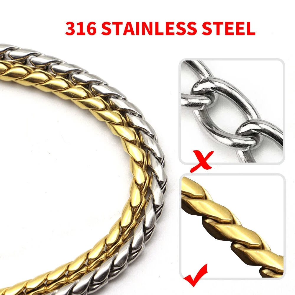 Didog Stainless Steel Outdoor P Chain Slip Collar Pet Leash with Genuine Leather Handle for Dog Training