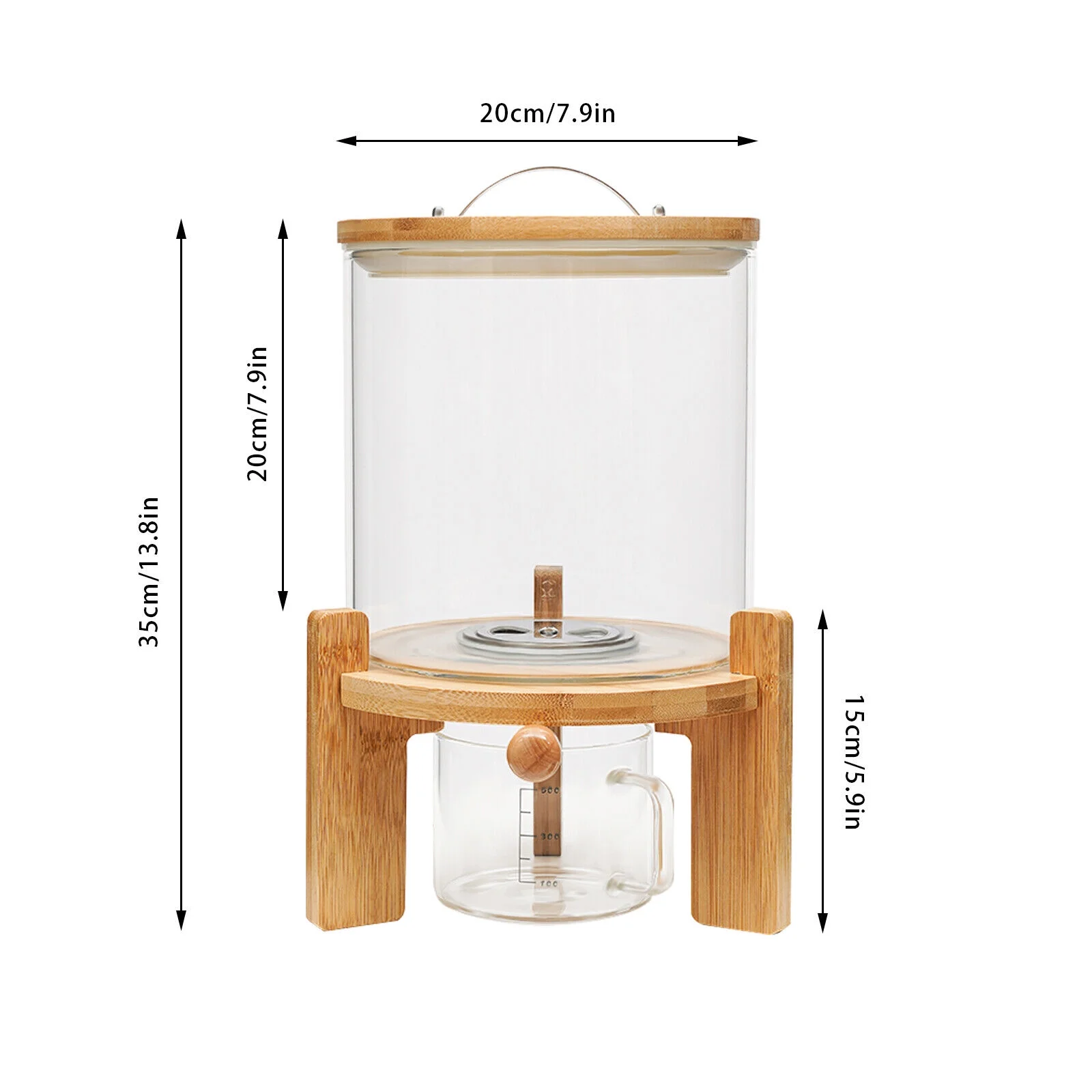 OUKANING Grain Rice Dispenser Cereal 5L Storage Bottle Dry Food Glass Container + Valve + Measuring Cup