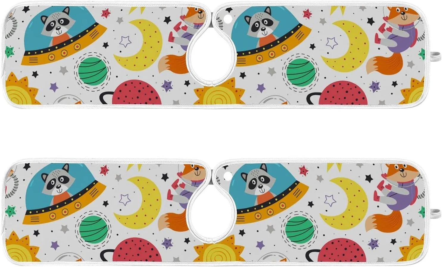 on White Lion Fox Raccoon in Space 2PCS Faucet Absorbent Mats, Kitchen Faucet Sink Splash Guard Microfiber Cloth Faucet Splash Catcher Water Absorbent Mat, Faucet Mat for Kitchen Sink 23x5