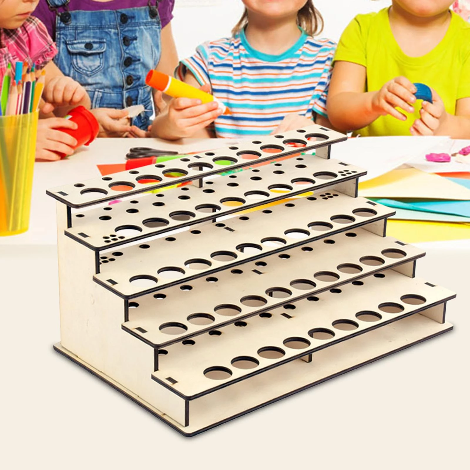 DIY Wooden Paint Storage Rack Paint Organizer with 43 Holes, Ink Bottle Stands ,Pigment Organizer Holder for Home Workspace