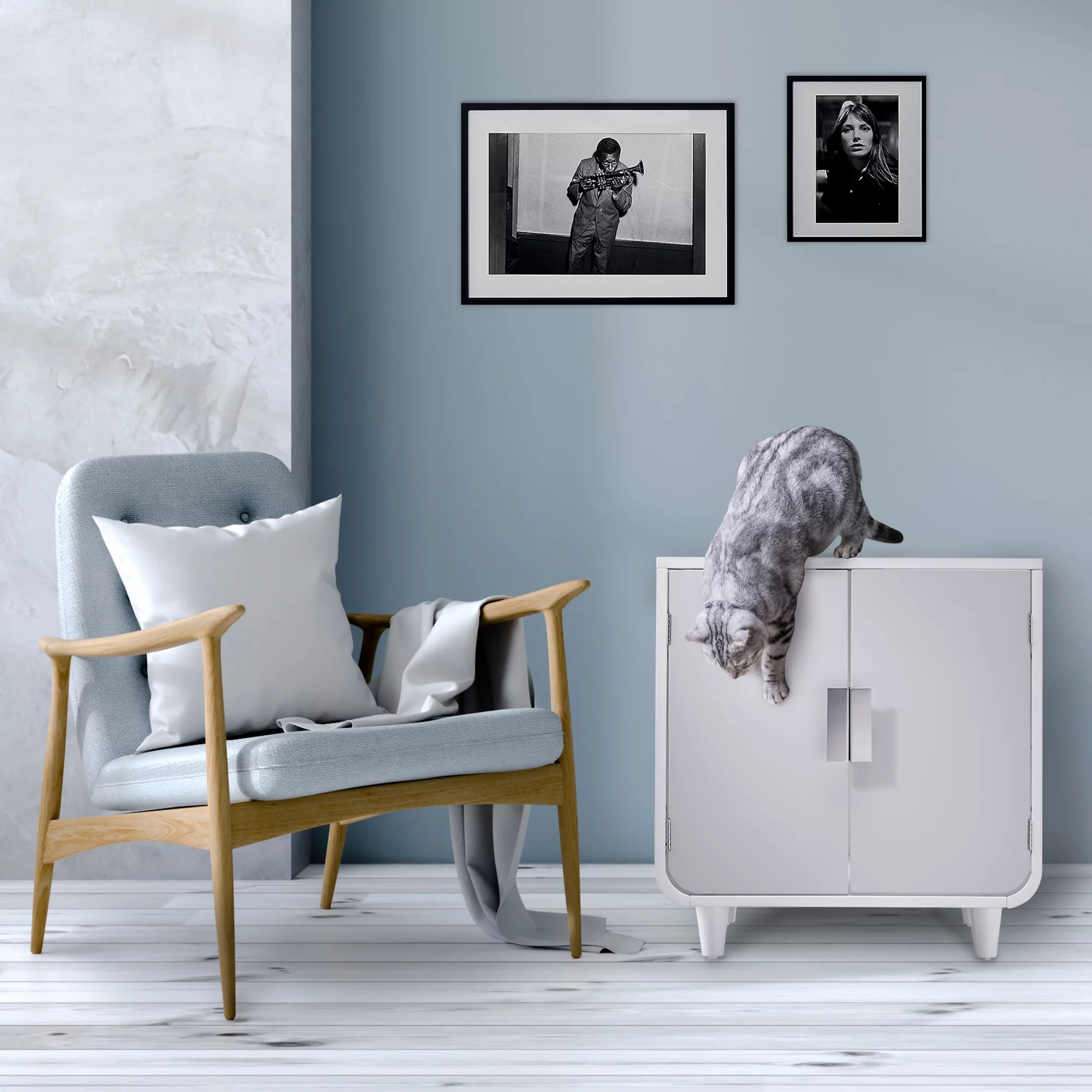 Teamson Pets Dyad Wooden Cat Litter Box, Alpine White