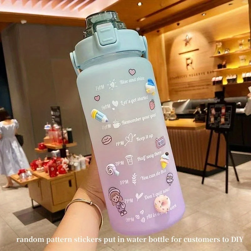 67oz BPA-Free Leakproof Water Bottle with Straw & Stickers - Kawaii Motivational Design for Office, School, Gym & Workout!