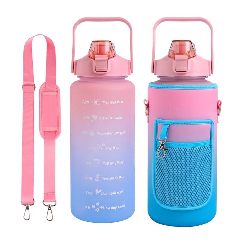 70 oz (2 L) Inspiring water bottle with Straw and time stamp, Potable spillproof Tritan BPA-free Sports Bottle, Large Kettle for Daily Hydration, Sports, Fitness bottle