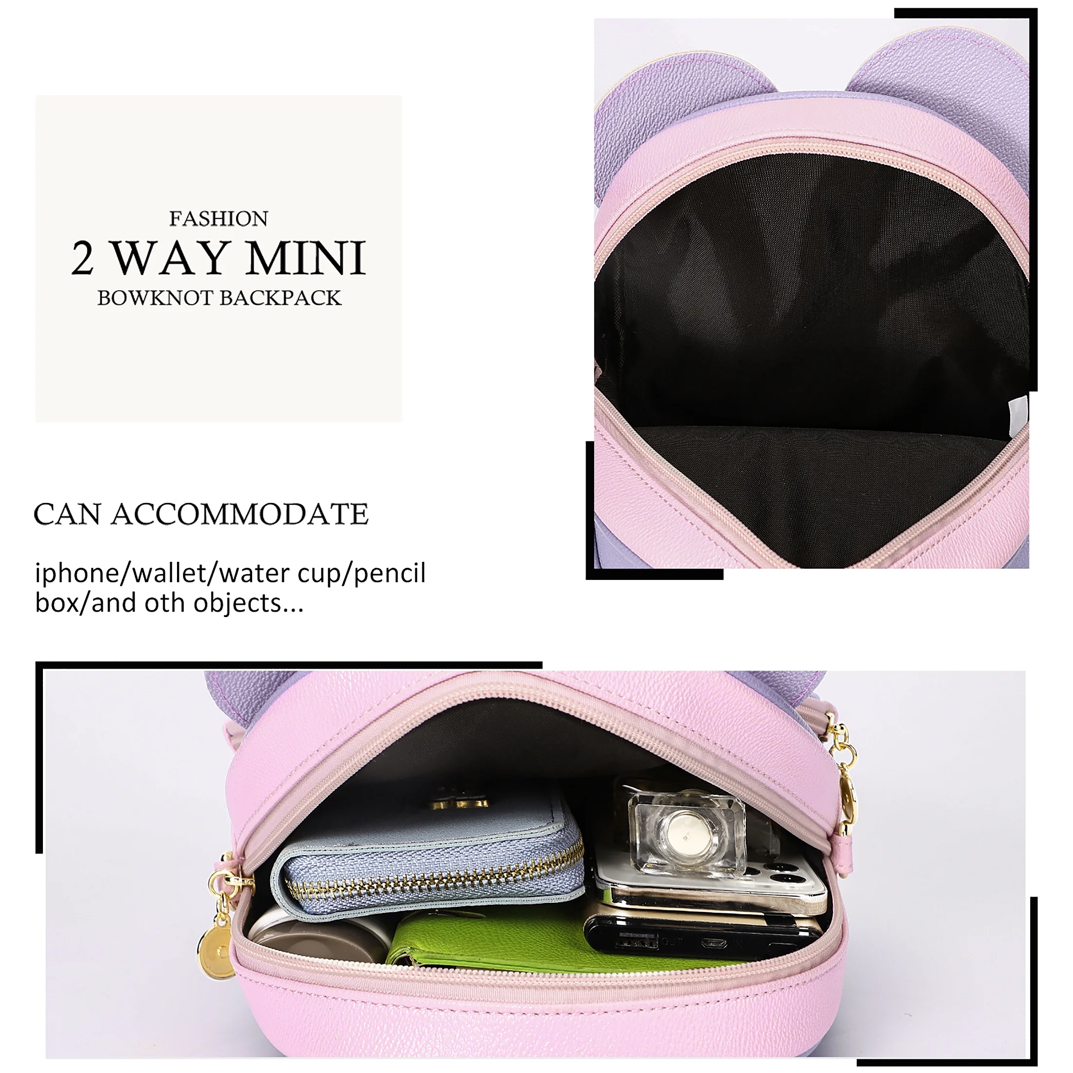 KL928 Mini Backpack for Girls Women Cute Bowknot Small Backpack Purse Girls Leather Bookbag