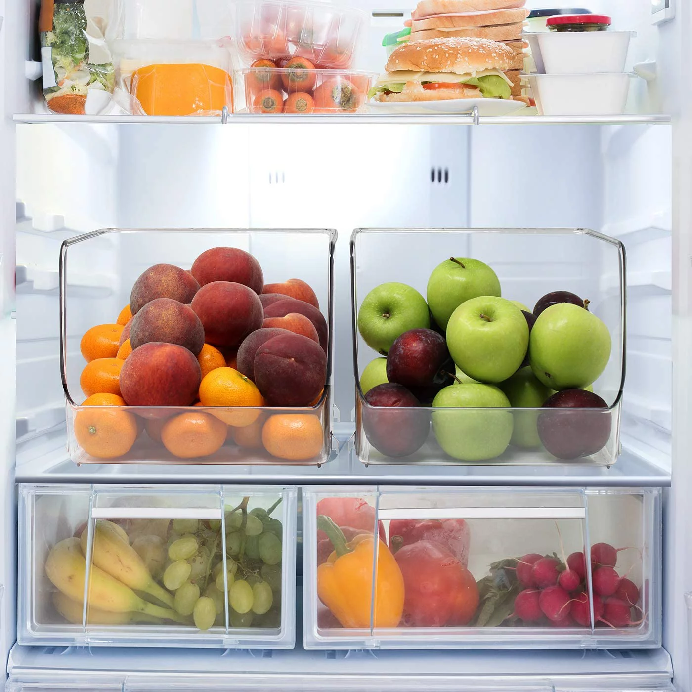 Sorbus Open Plastic Storage Bins Clear Pantry Organizer Box Bin Containers for Organizing Kitchen Fridge, Food, Snack Pantry Cabinet, Fruit, Vegetables, Bathroom Supplies (2-Pack)